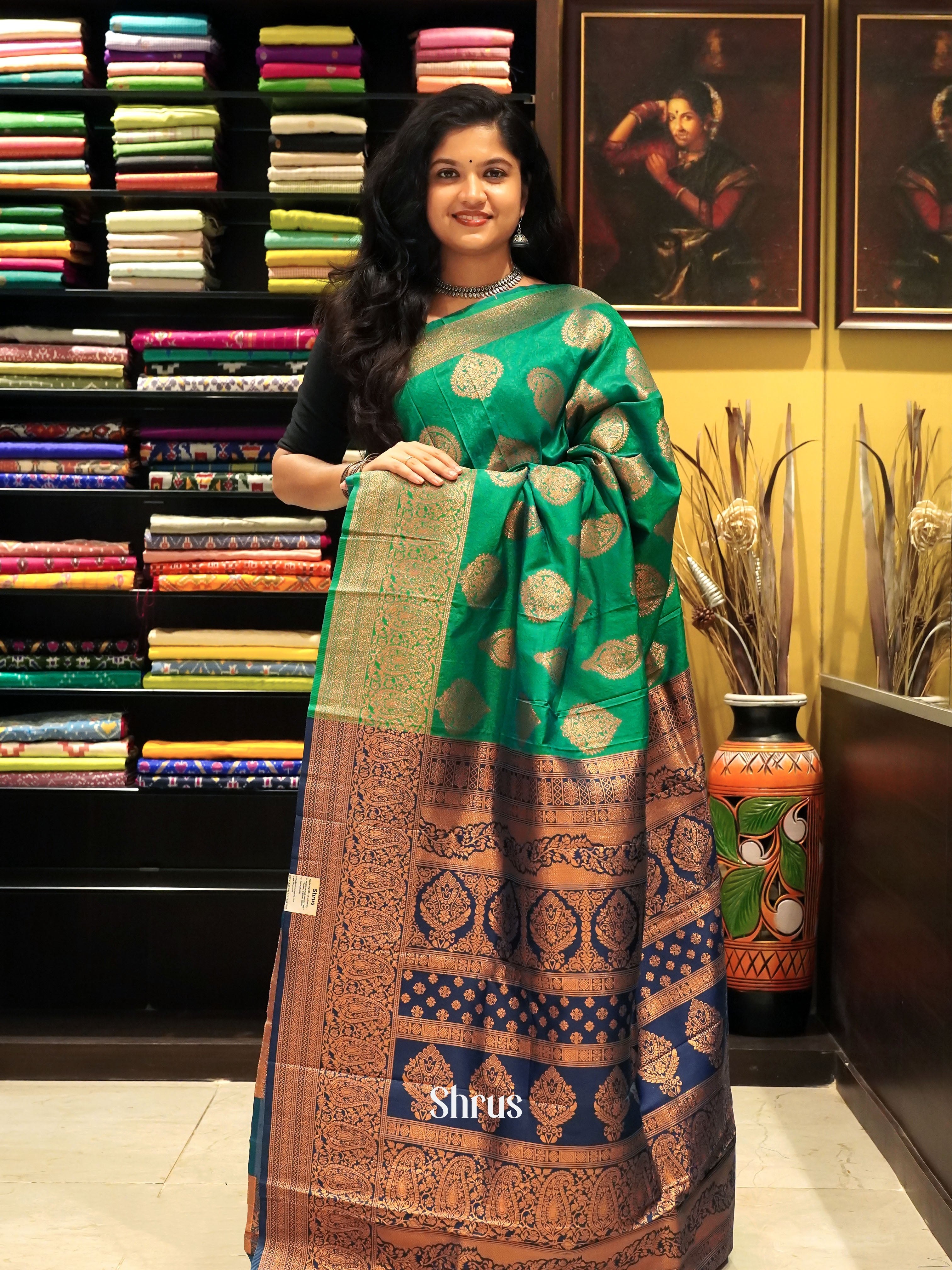 Green & Blue - Semi Soft silk Saree - Shop on ShrusEternity.com