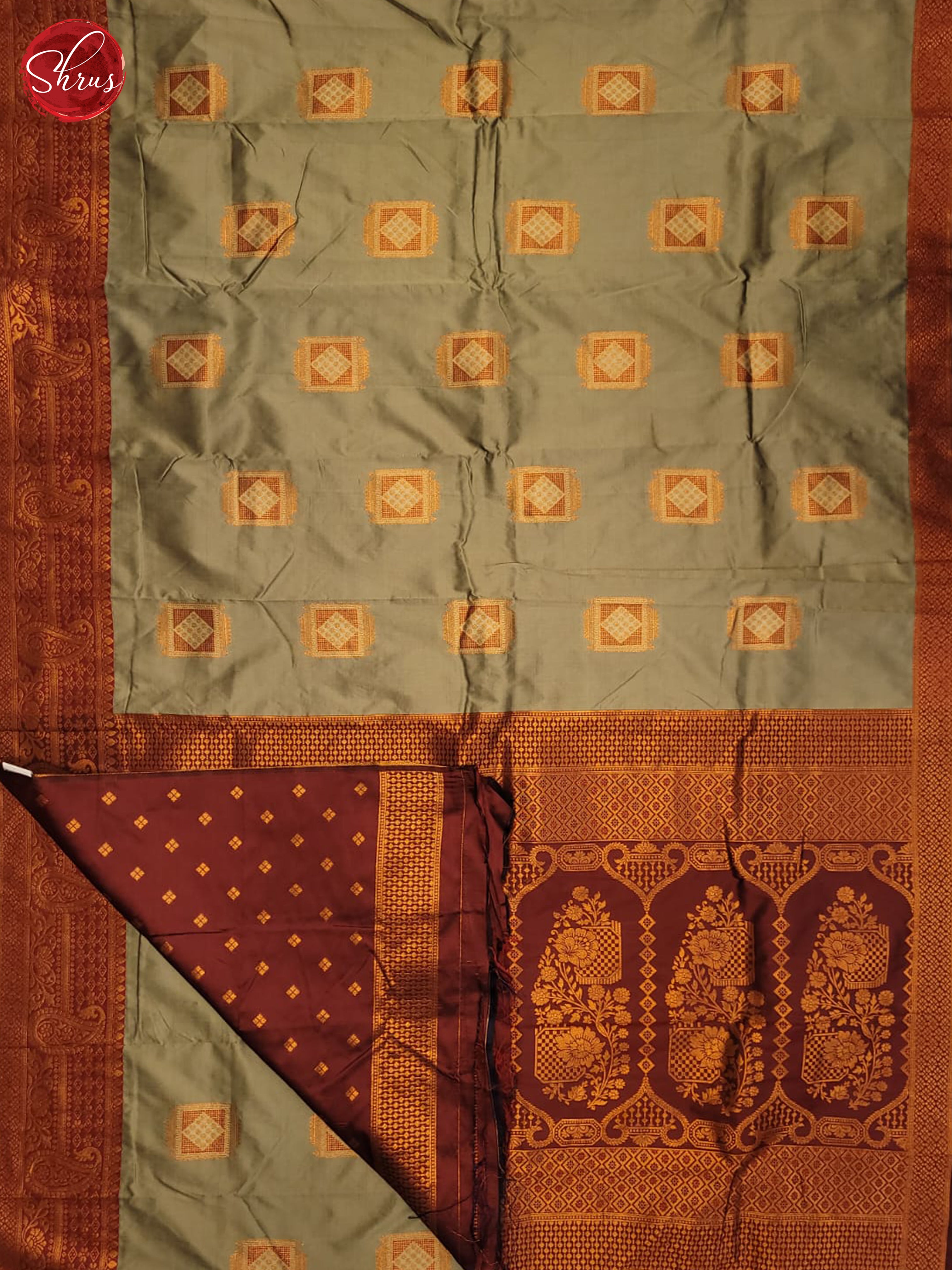 Grey & Maroon - Semi Softsilk Saree - Shop on ShrusEternity.com