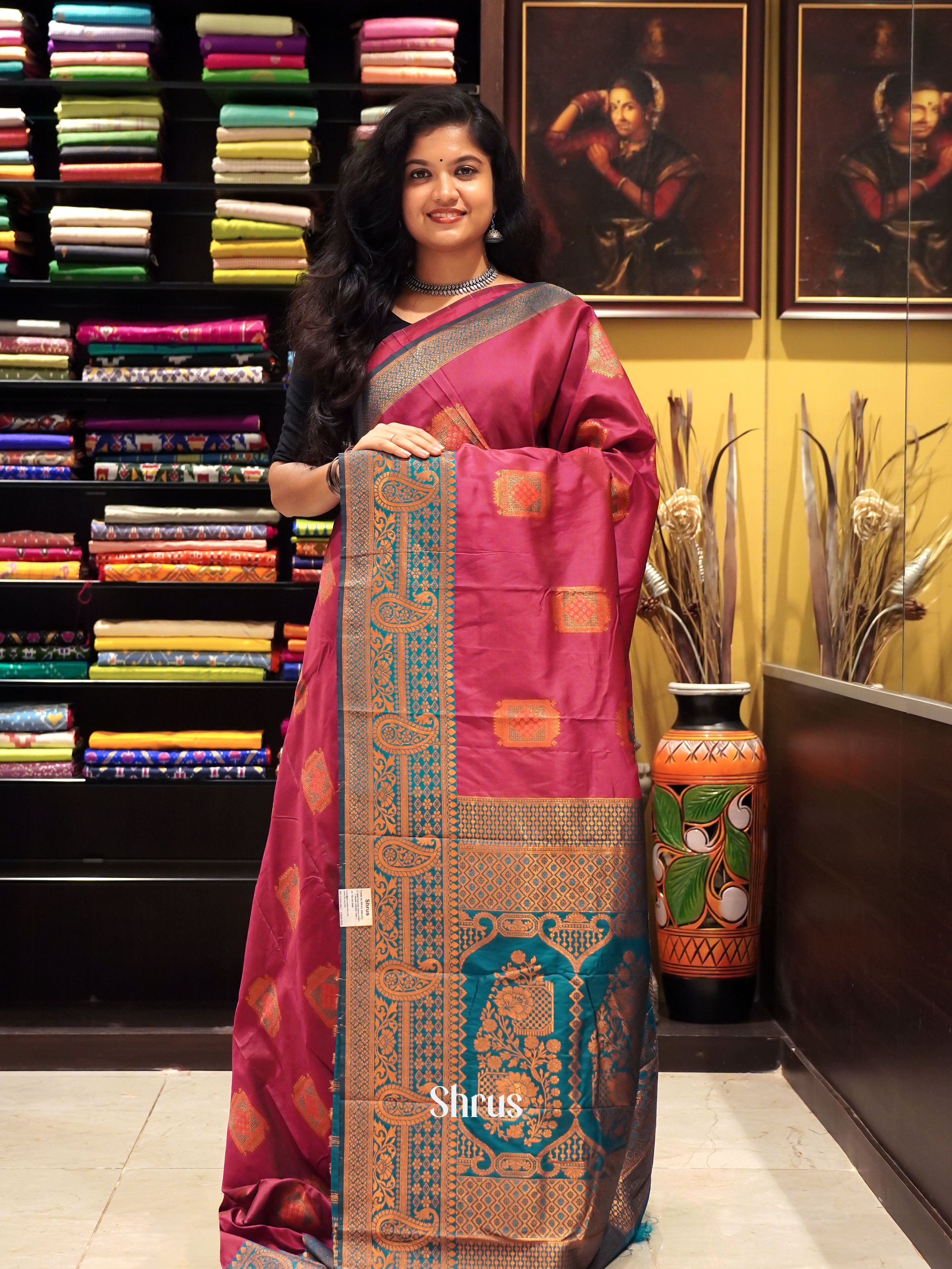 Pink & Blue - Semi Soft silk Saree - Shop on ShrusEternity.com