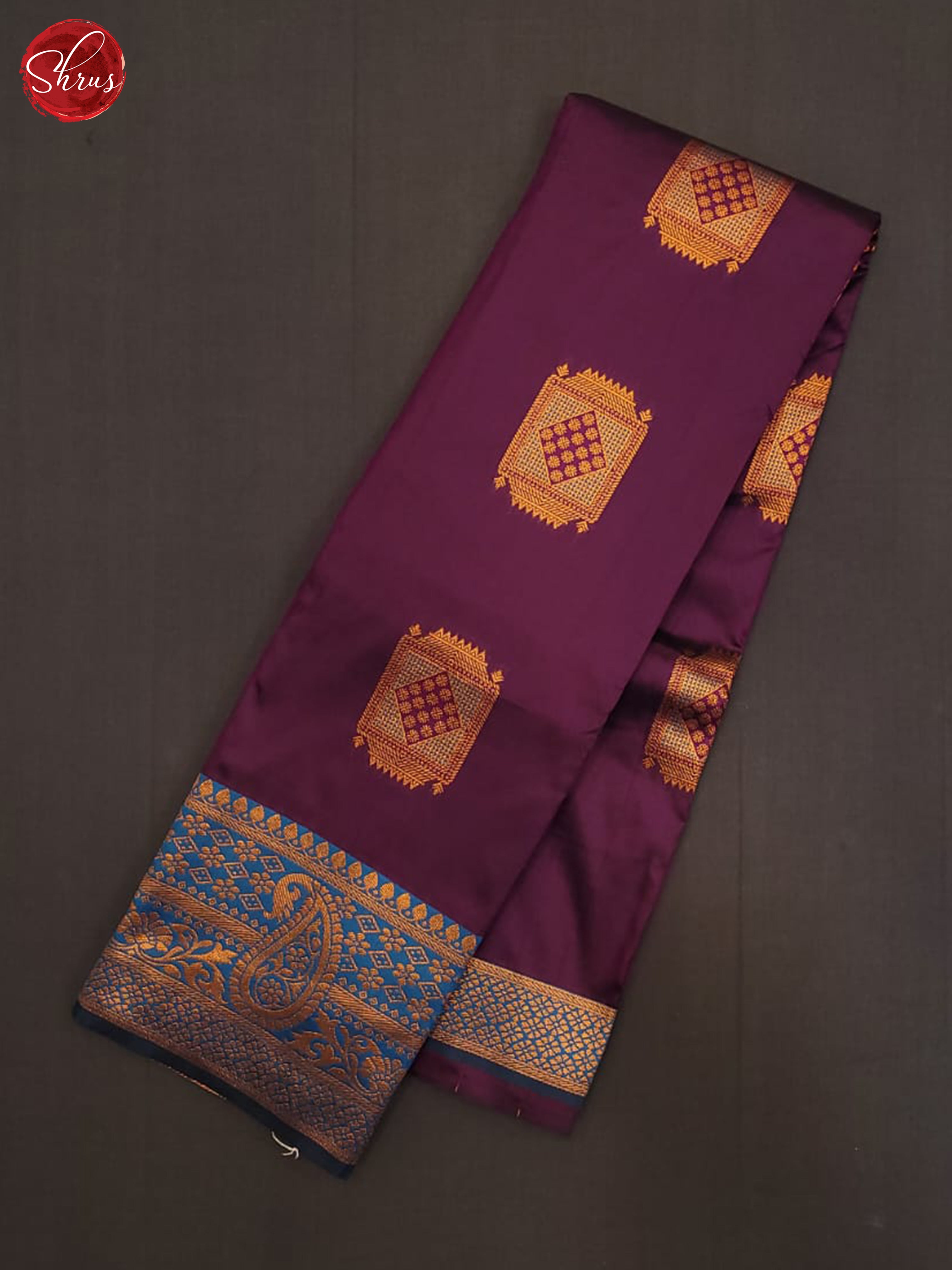 Wine & Blue - Semi Softsilk Saree - Shop on ShrusEternity.com