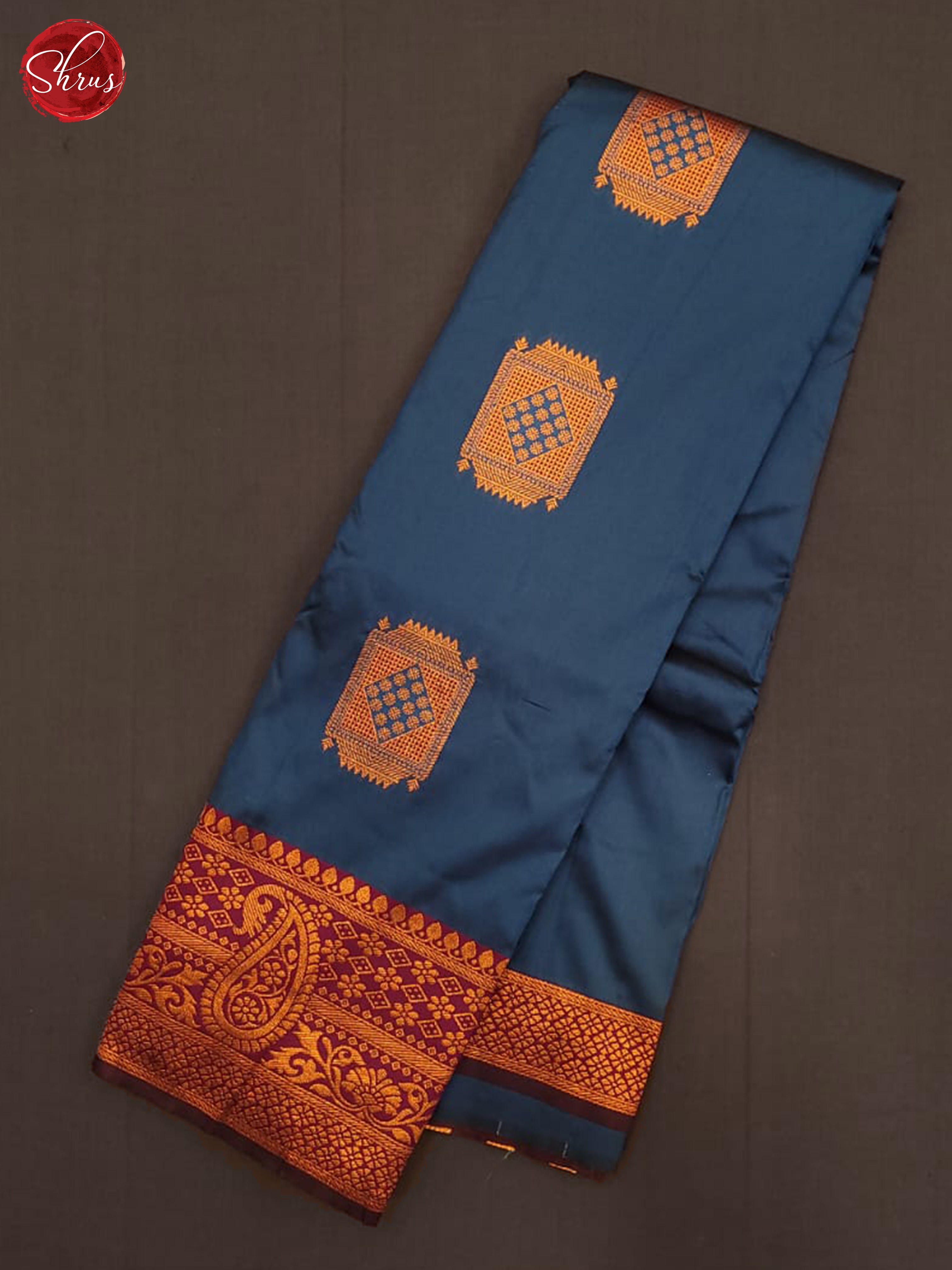 German Blue & Wine- Semi Softsilk Saree - Shop on ShrusEternity.com