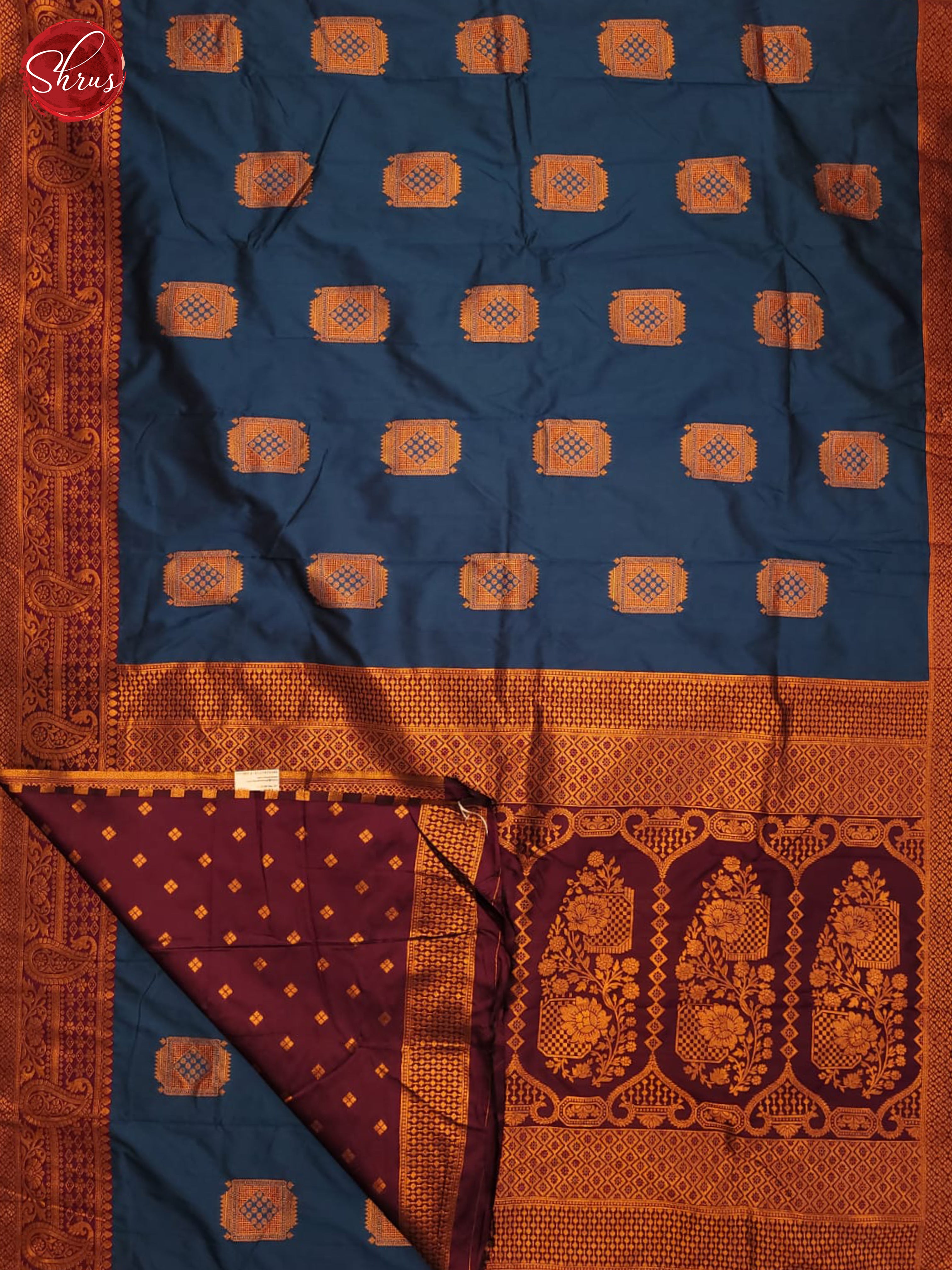 German Blue & Wine- Semi Softsilk Saree - Shop on ShrusEternity.com
