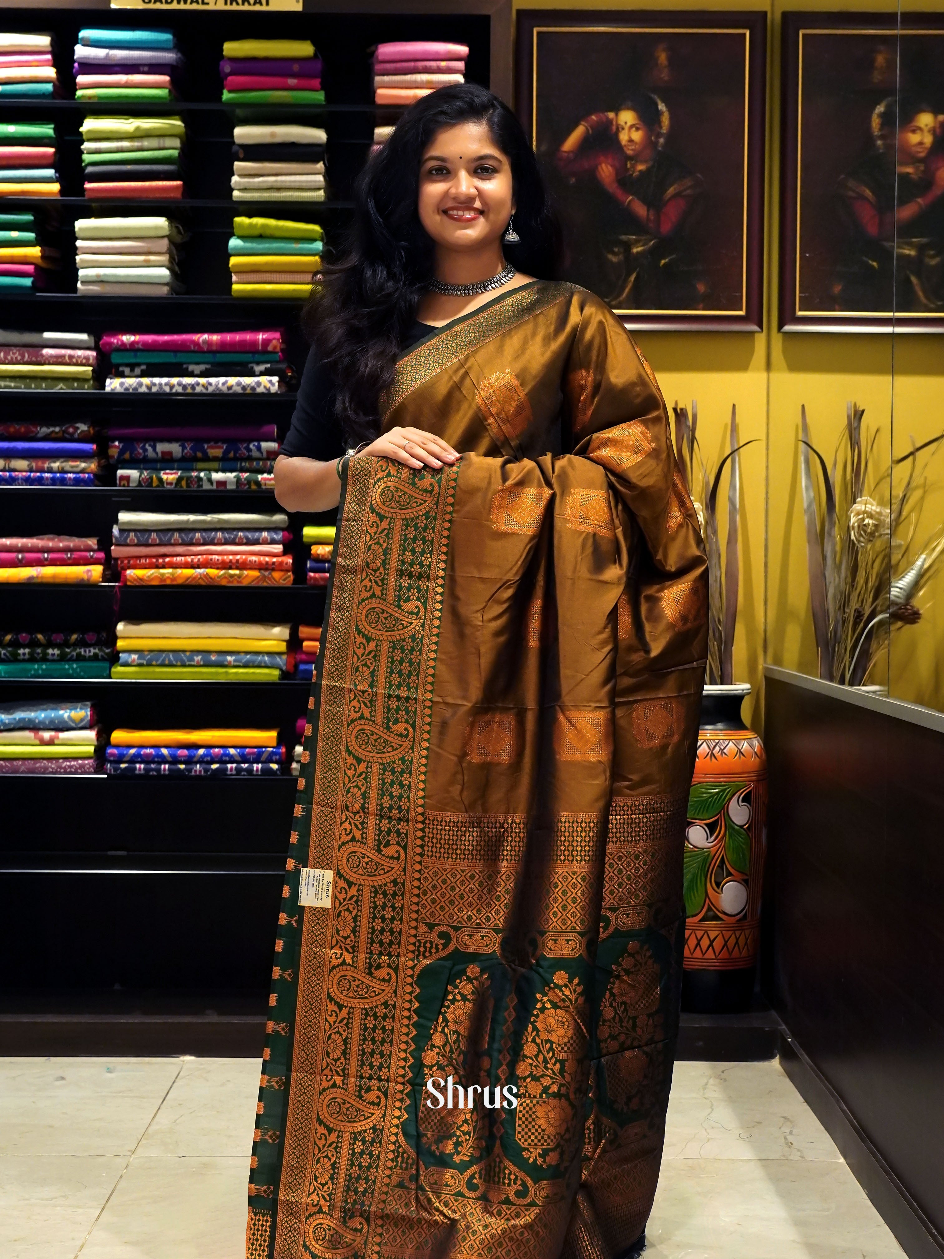 Mehandi Green & Green - Semi Softsilk Saree - Shop on ShrusEternity.com