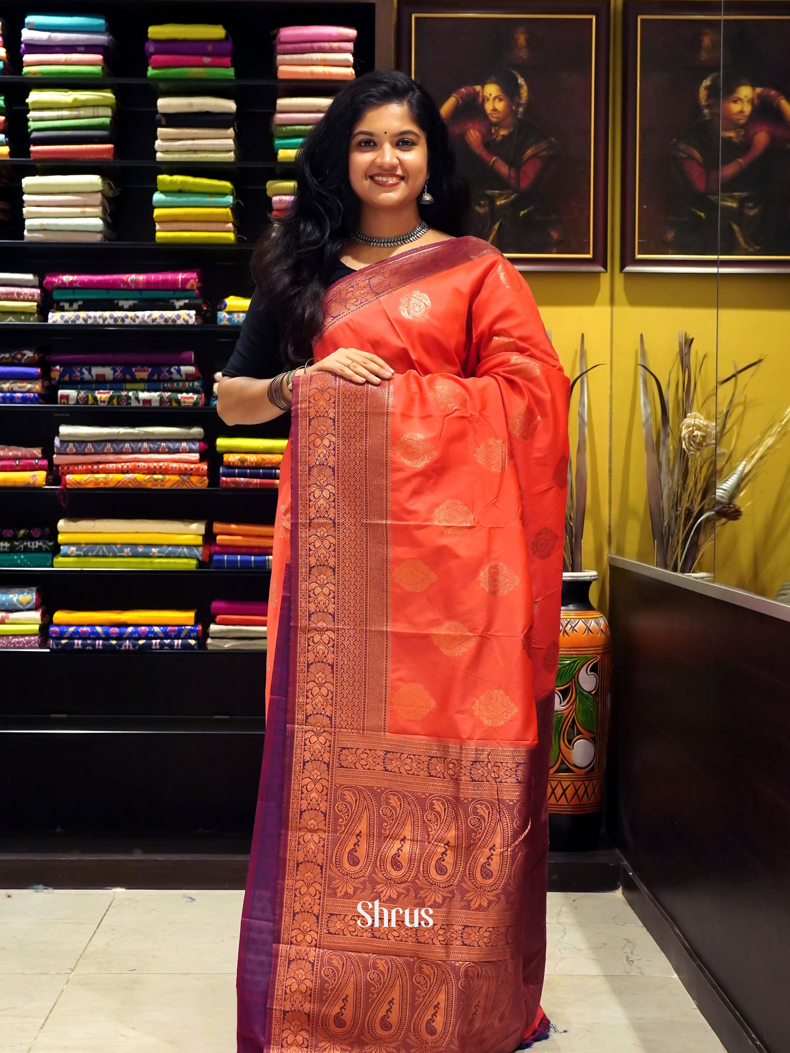 Pink & Purple - Semi Softsilk Saree - Shop on ShrusEternity.com