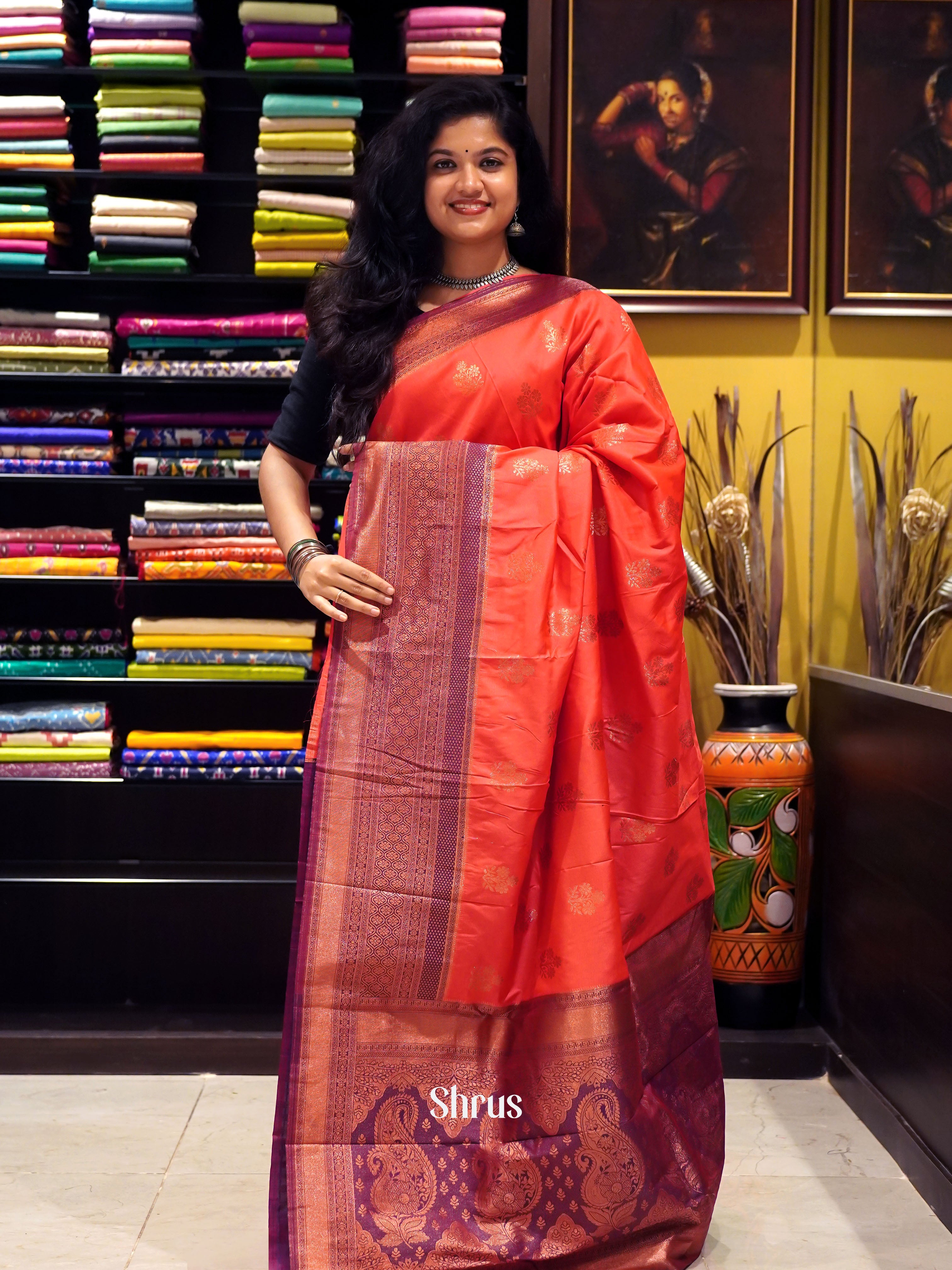 Pink & Brown - Semi Softsilk Saree - Shop on ShrusEternity.com