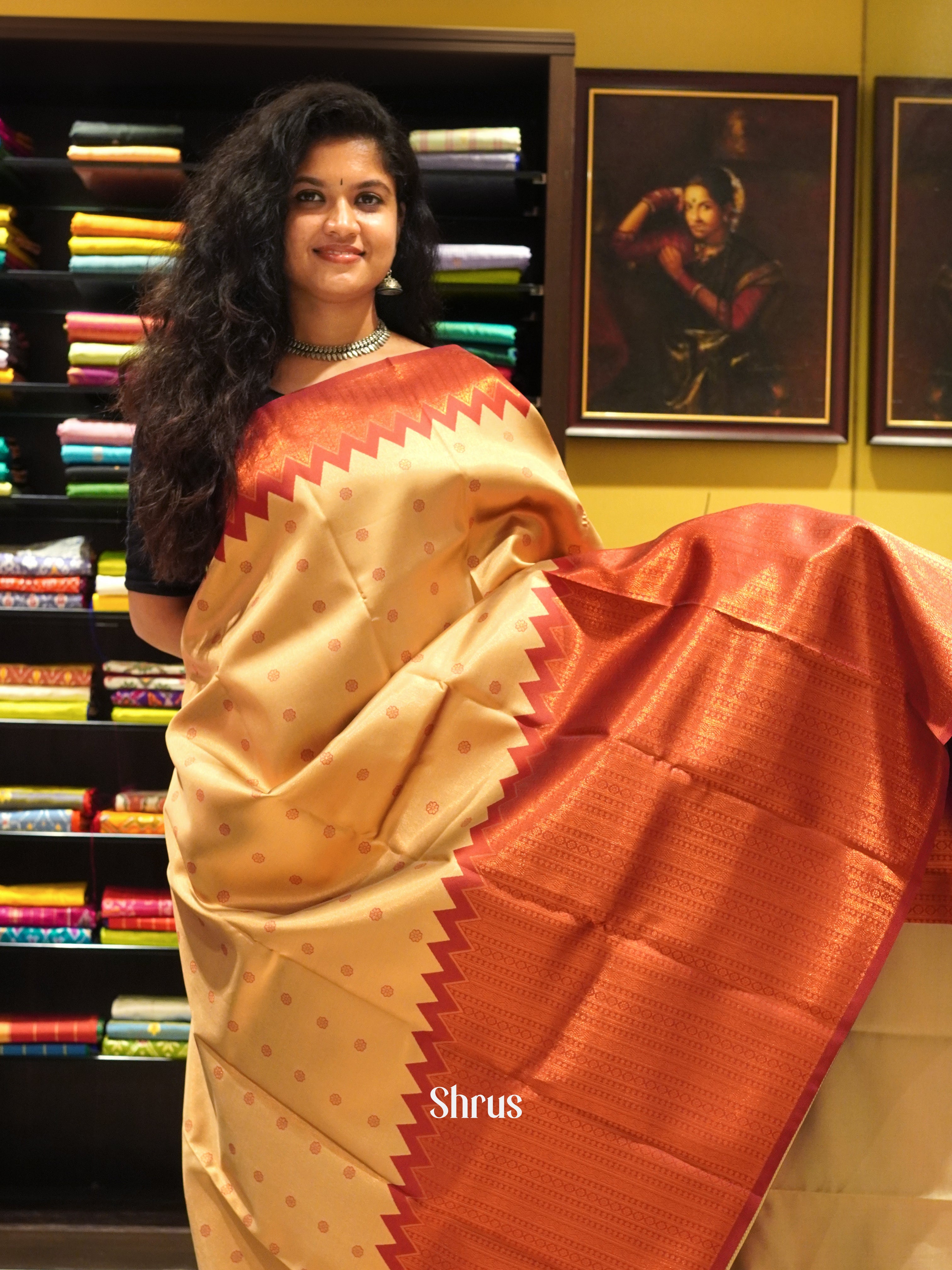 Gold & Maroon - Semi Kanchipuram Saree - Shop on ShrusEternity.com