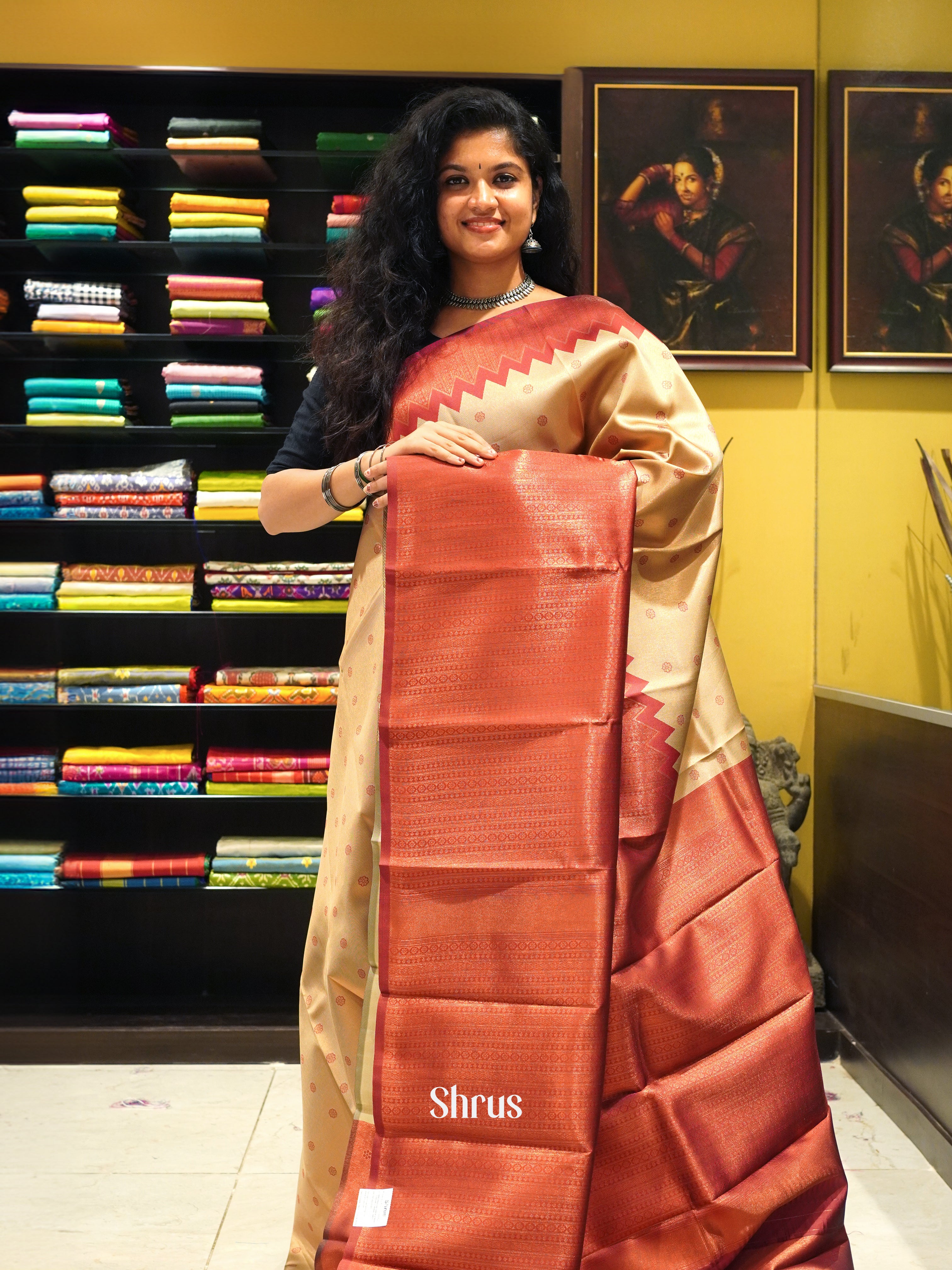 Gold & Maroon - Semi Kanchipuram Saree - Shop on ShrusEternity.com