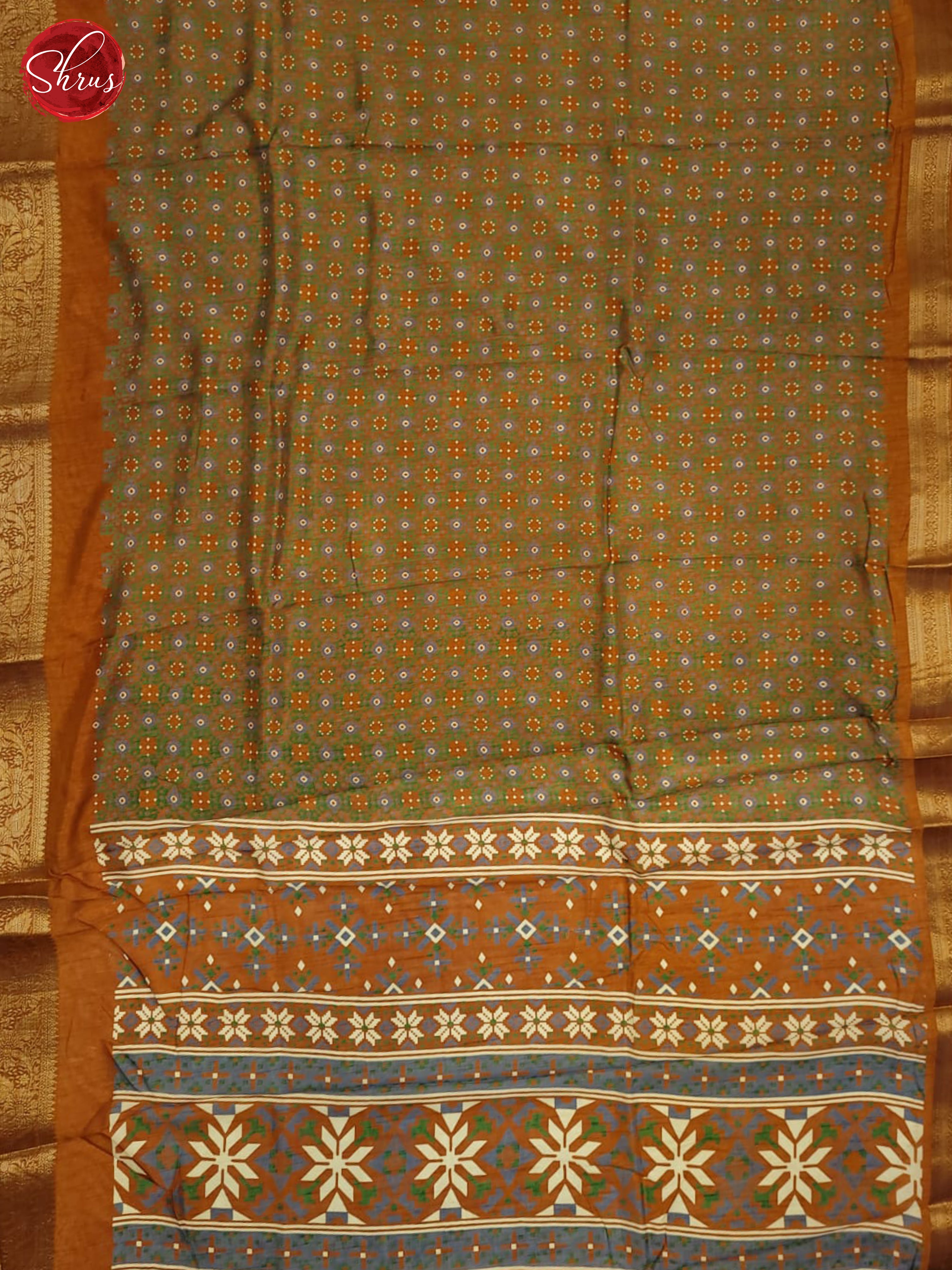 Orange & Green - Semi Crepe Saree - Shop on ShrusEternity.com