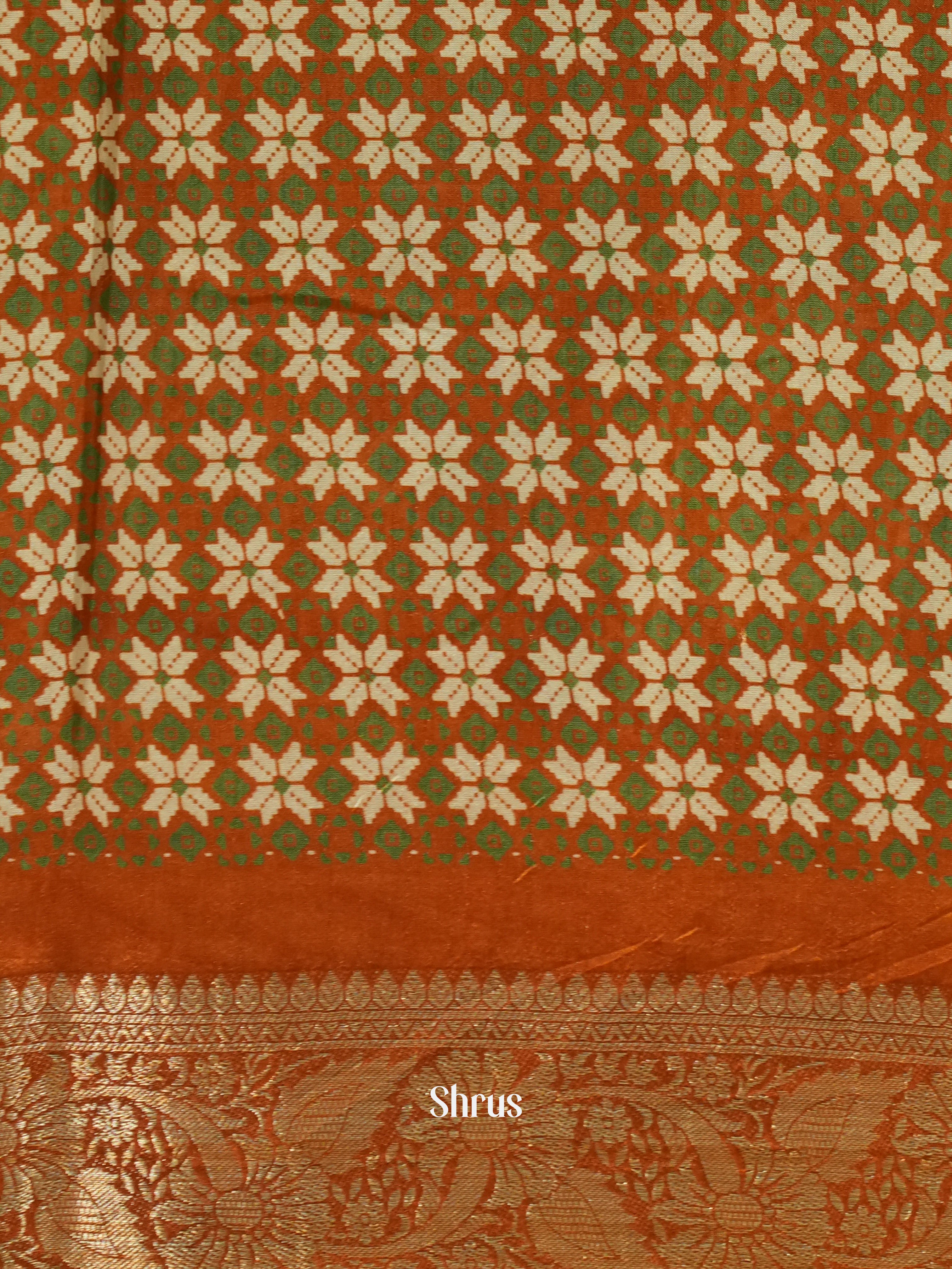 Orange & Green - Semi Crepe Saree - Shop on ShrusEternity.com