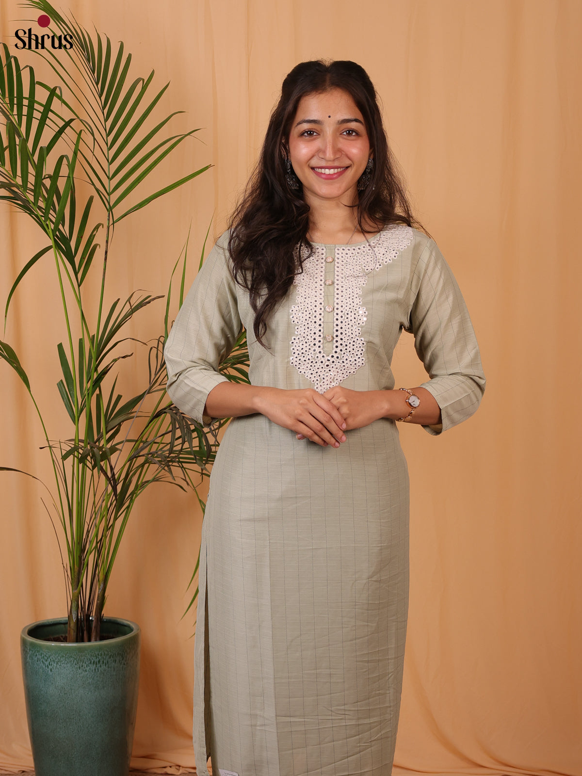 Grey - Embroidered Straight Readymade Kurti - Shop on ShrusEternity.com