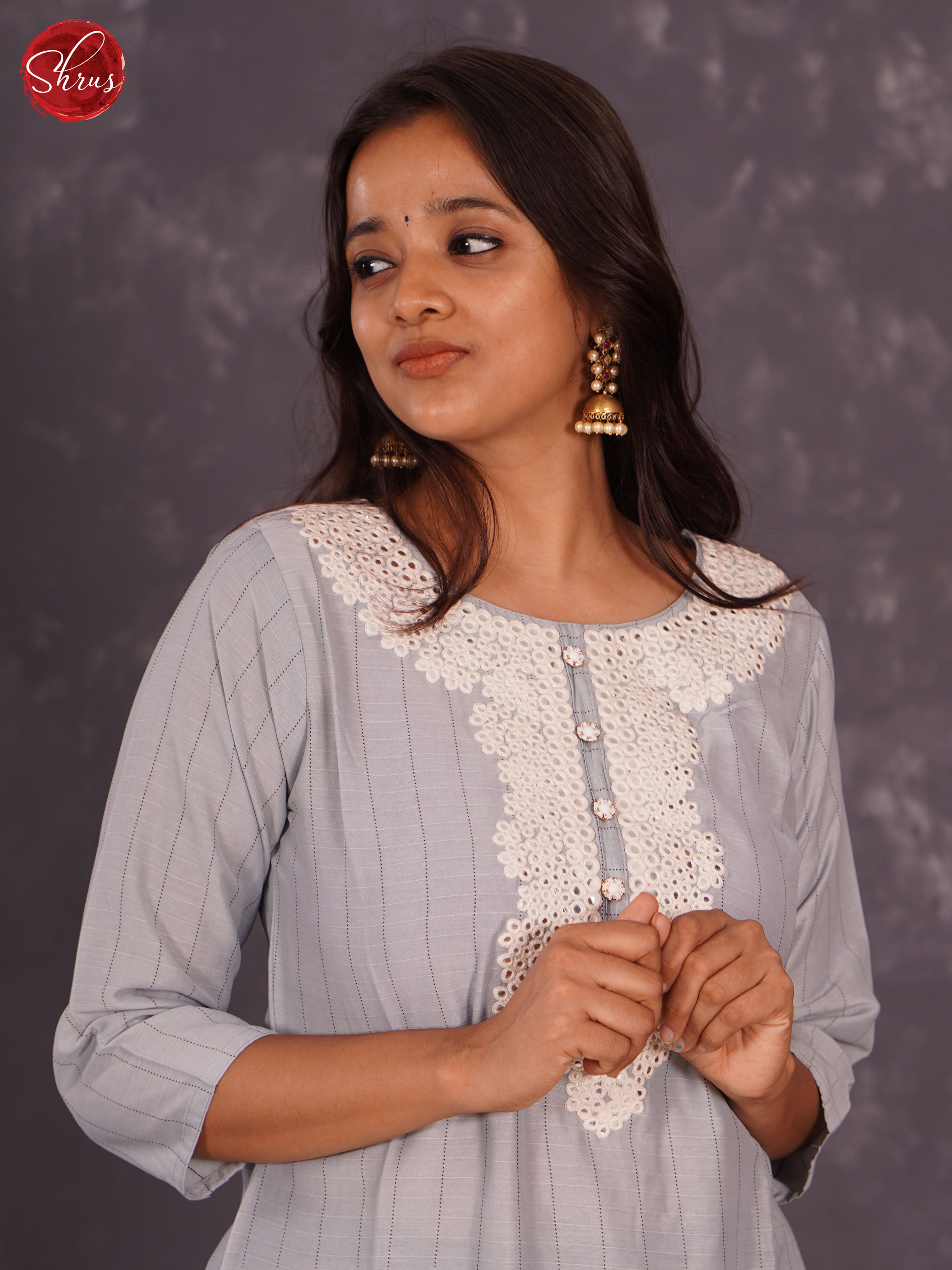 Grey - Embroidered Straight Readymade Kurti - Shop on ShrusEternity.com