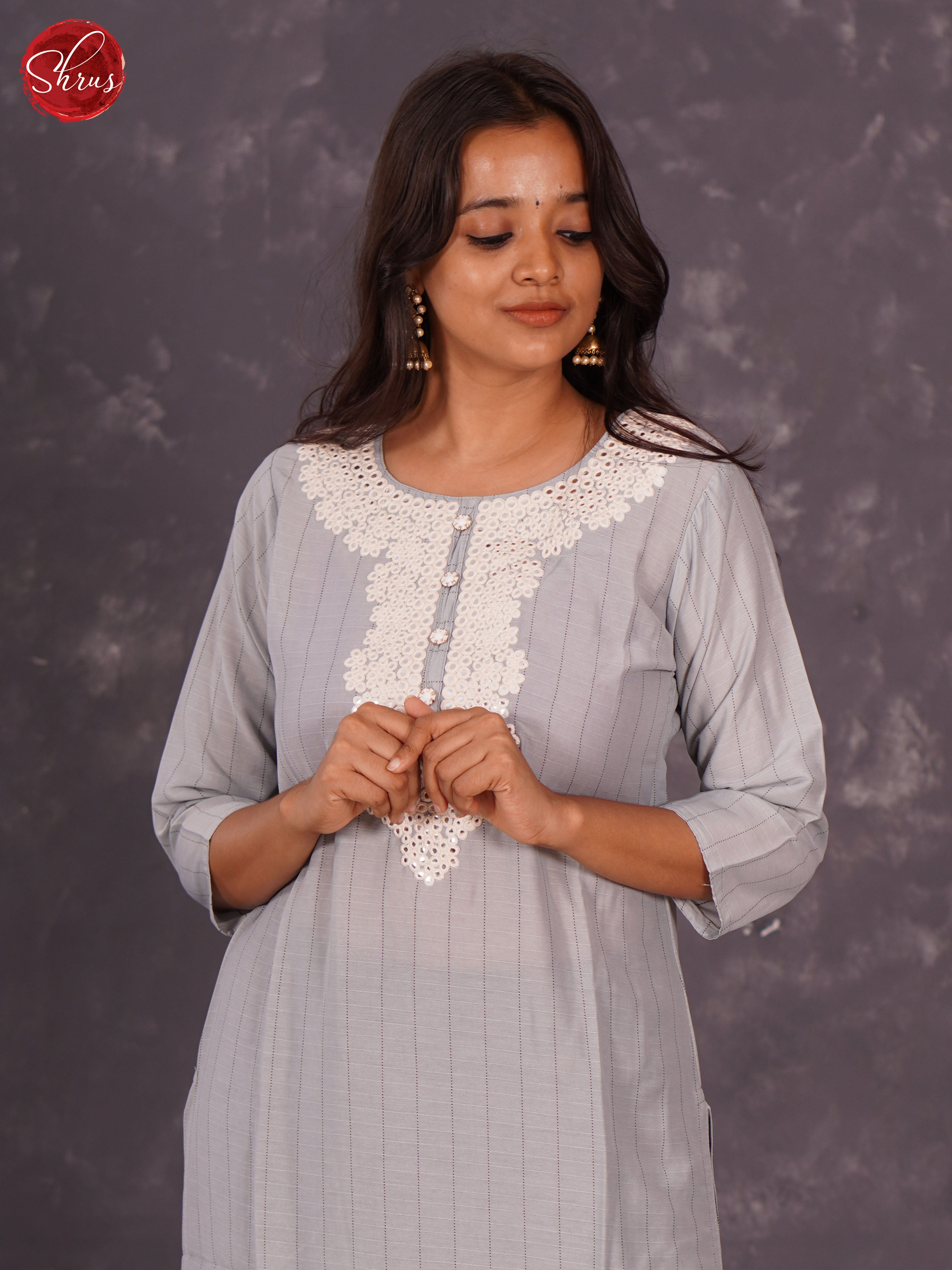 Grey - Embroidered Straight Readymade Kurti - Shop on ShrusEternity.com