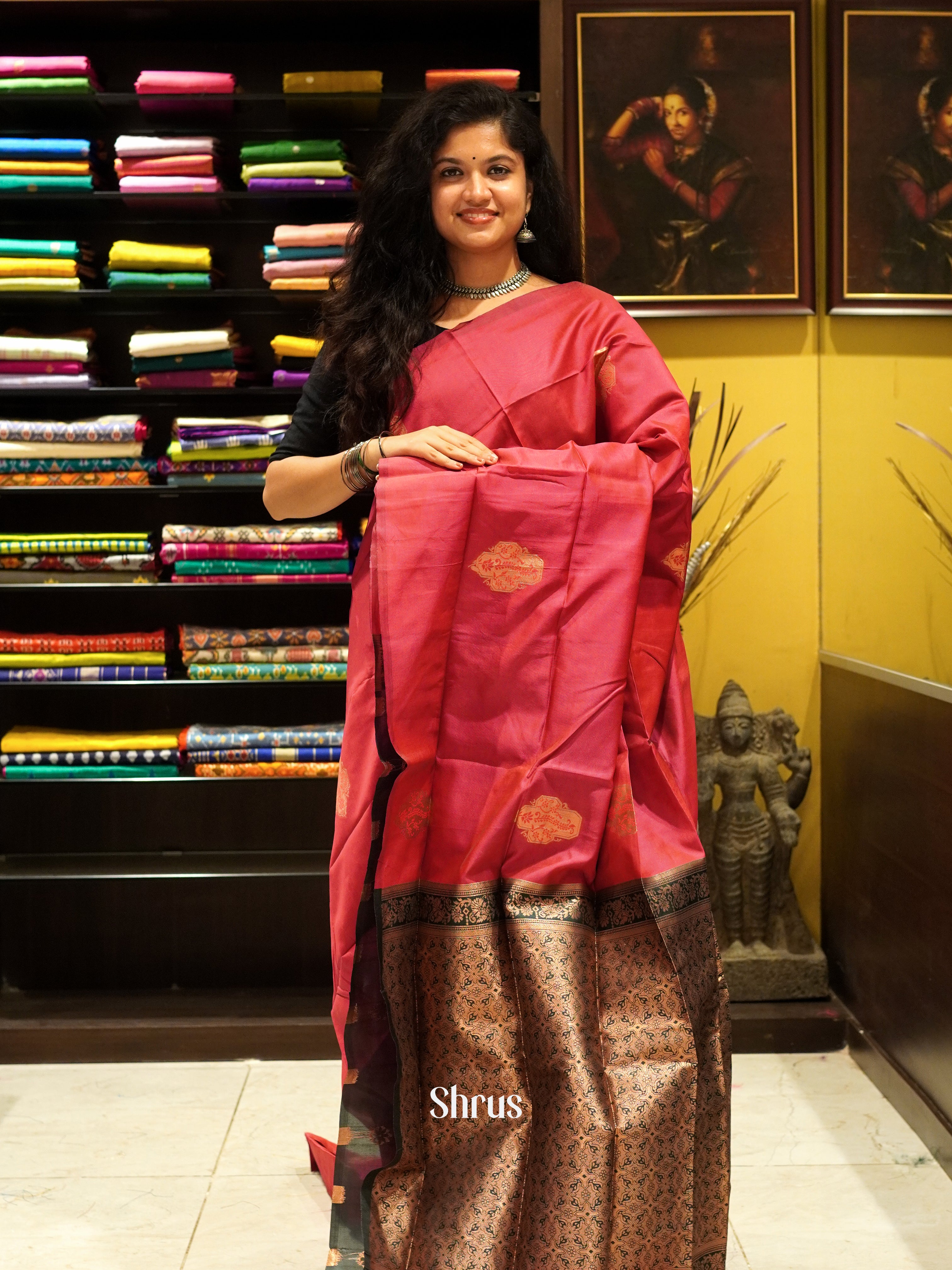 Pink And Green- Semi Soft Silk Saree - Shop on ShrusEternity.com