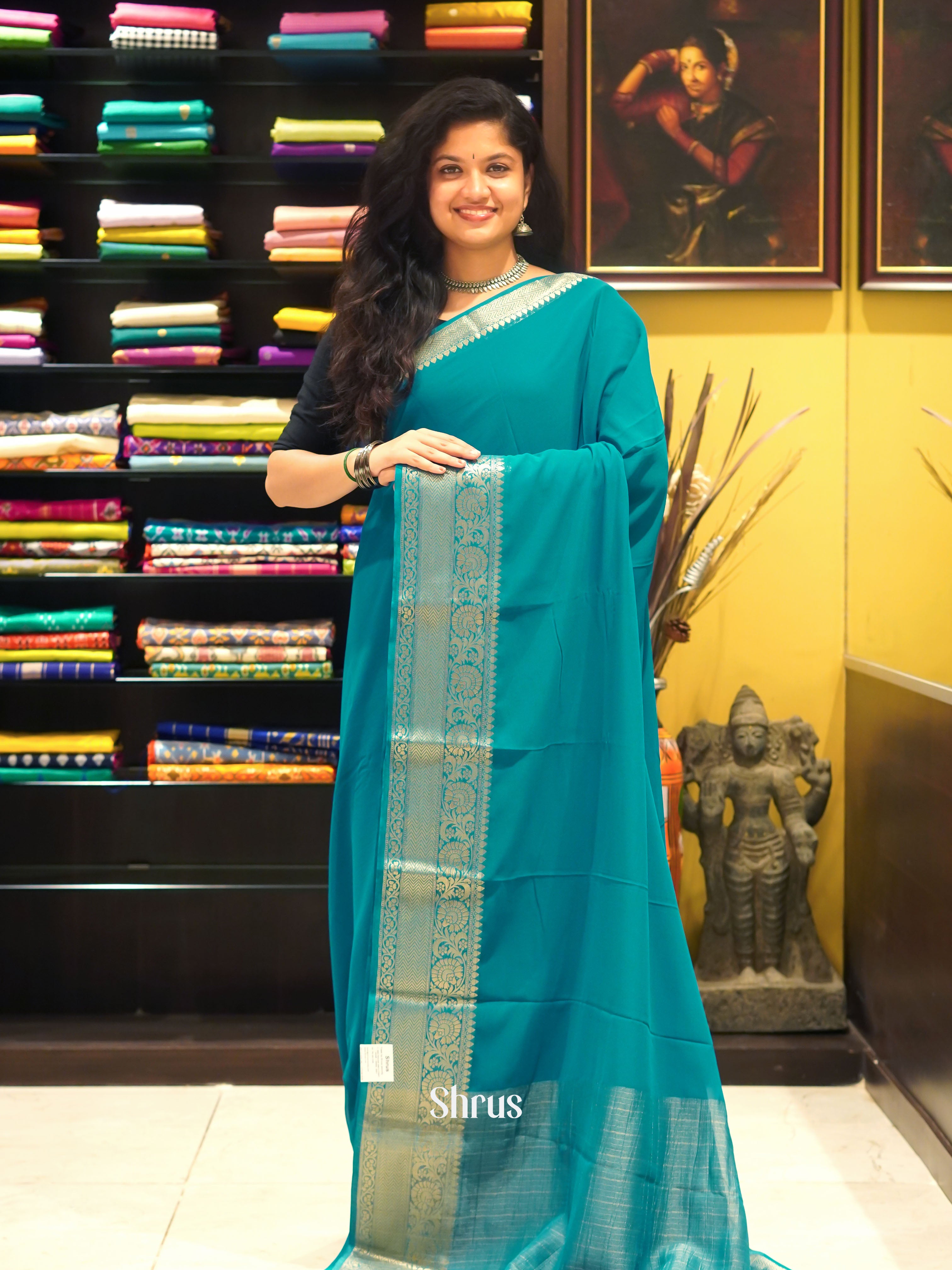 Peacock Neck(Single Tone) - Semi Georgette Saree - Shop on ShrusEternity.com