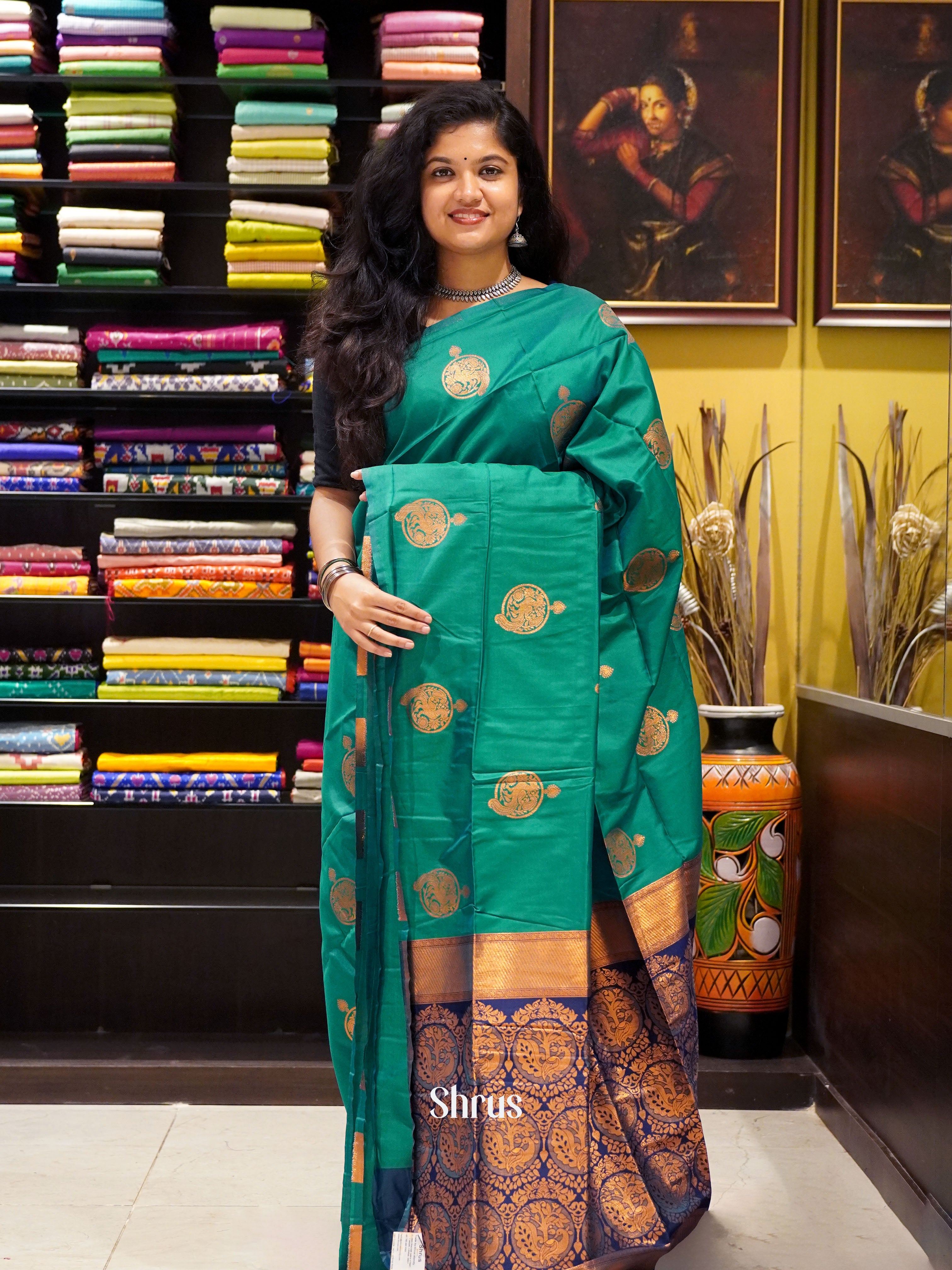 Green & Blue- Semi Soft Silk Saree - Shop on ShrusEternity.com