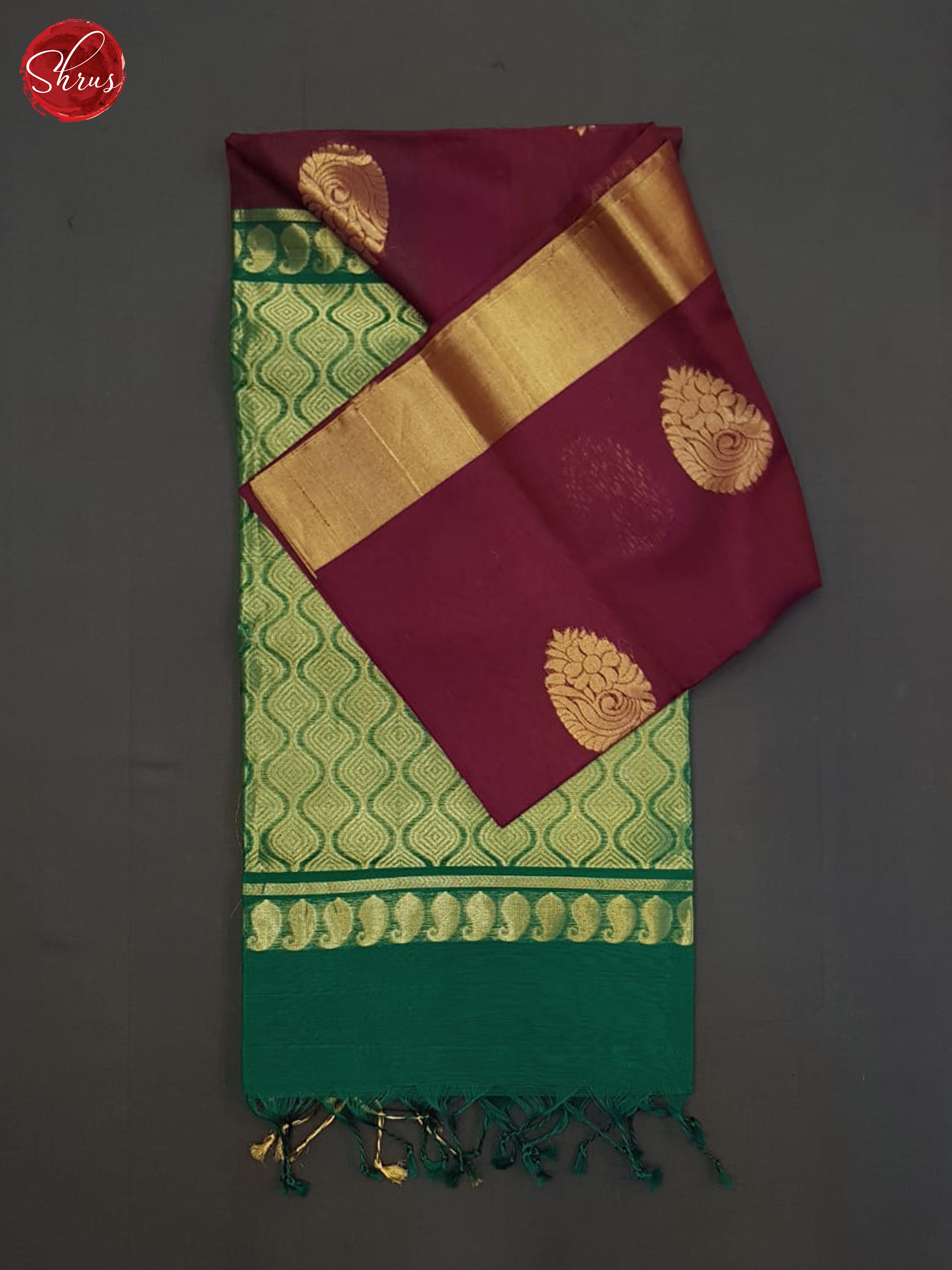 Maroon And Green- Silk Cotton Saree - Shop on ShrusEternity.com