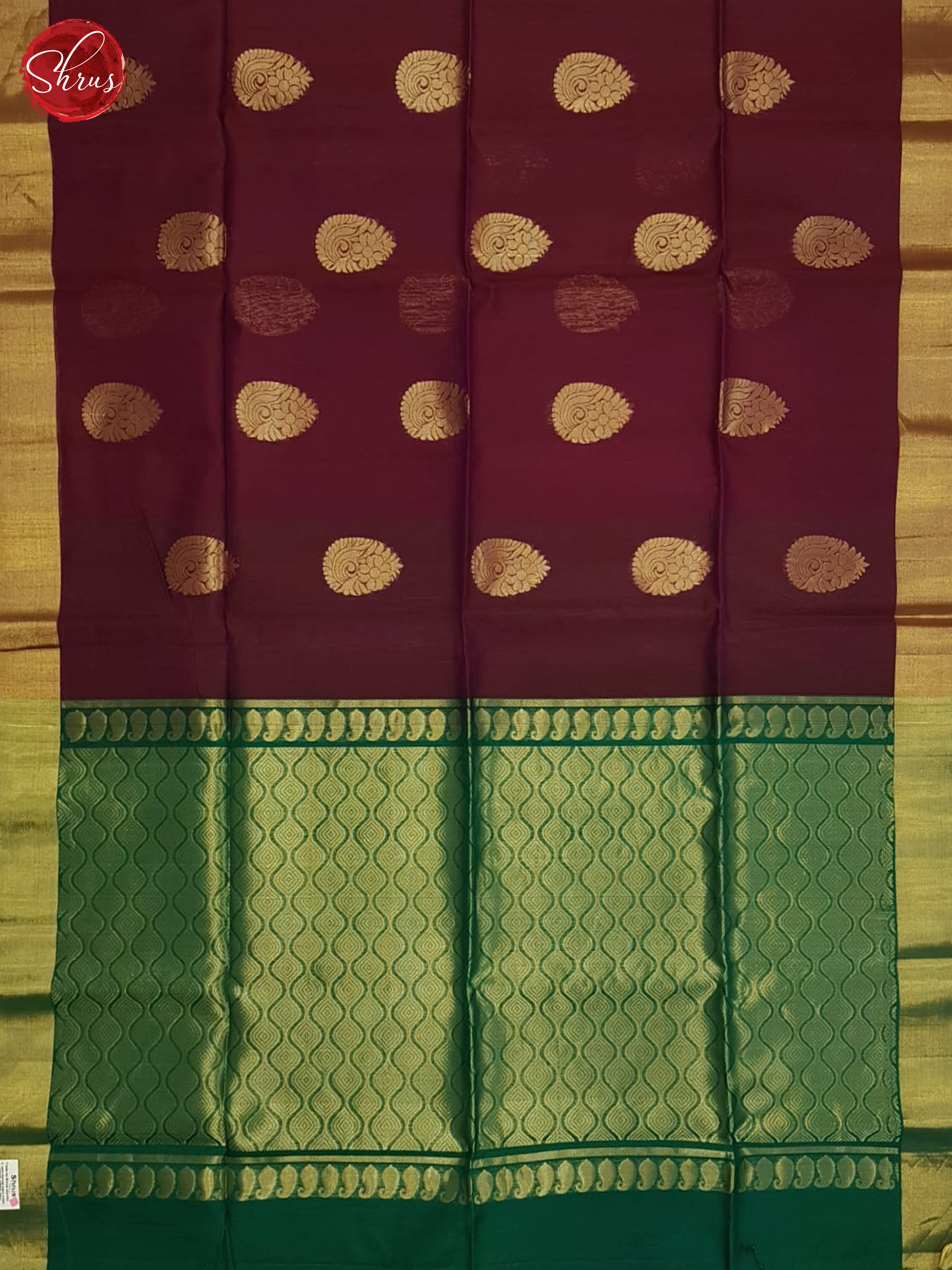 Maroon And Green- Silk Cotton Saree - Shop on ShrusEternity.com