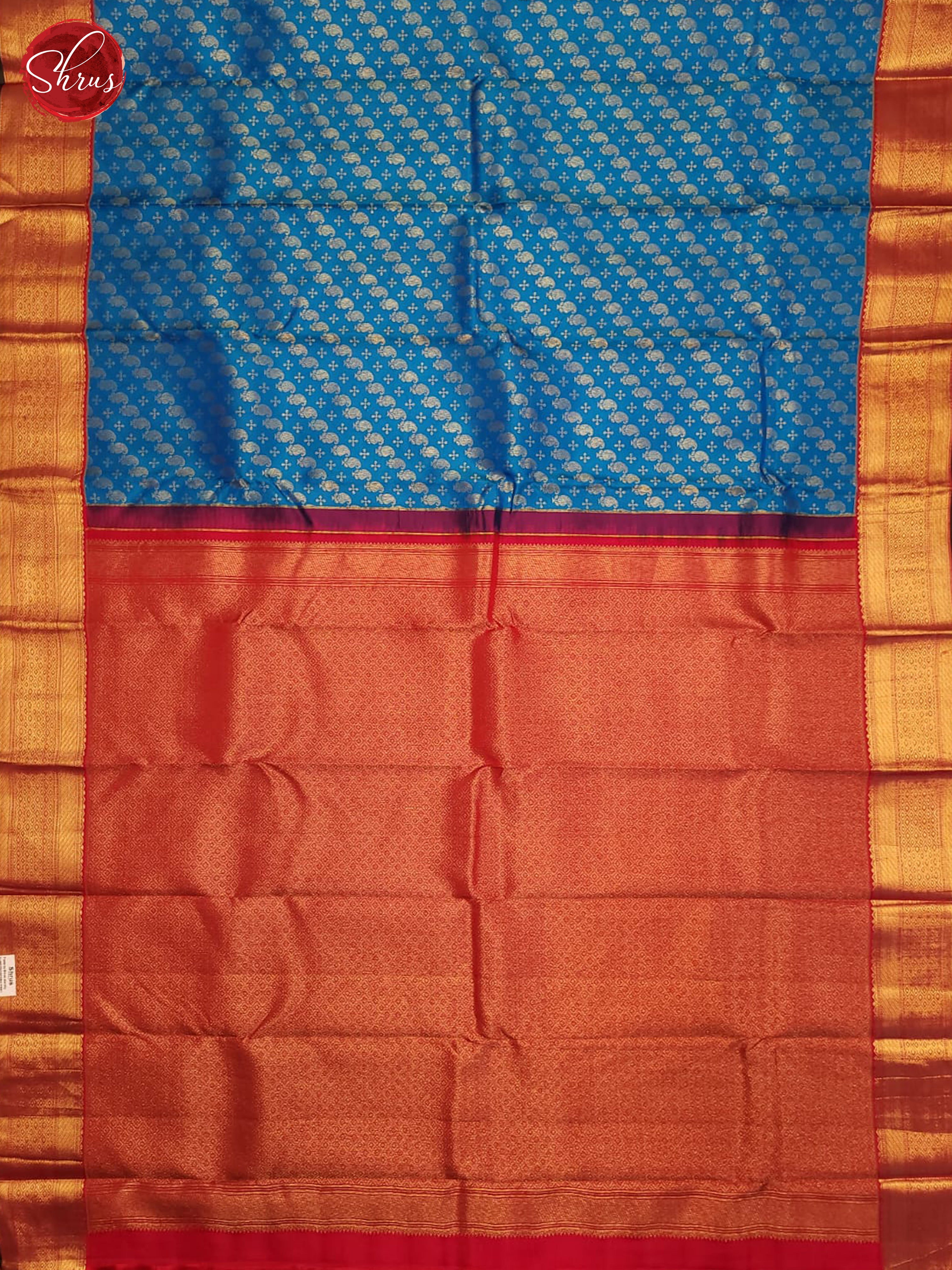 Stunning Blue Red Korvai Kanchipuram silk Saree With Zari Woven Manga Buttas-2