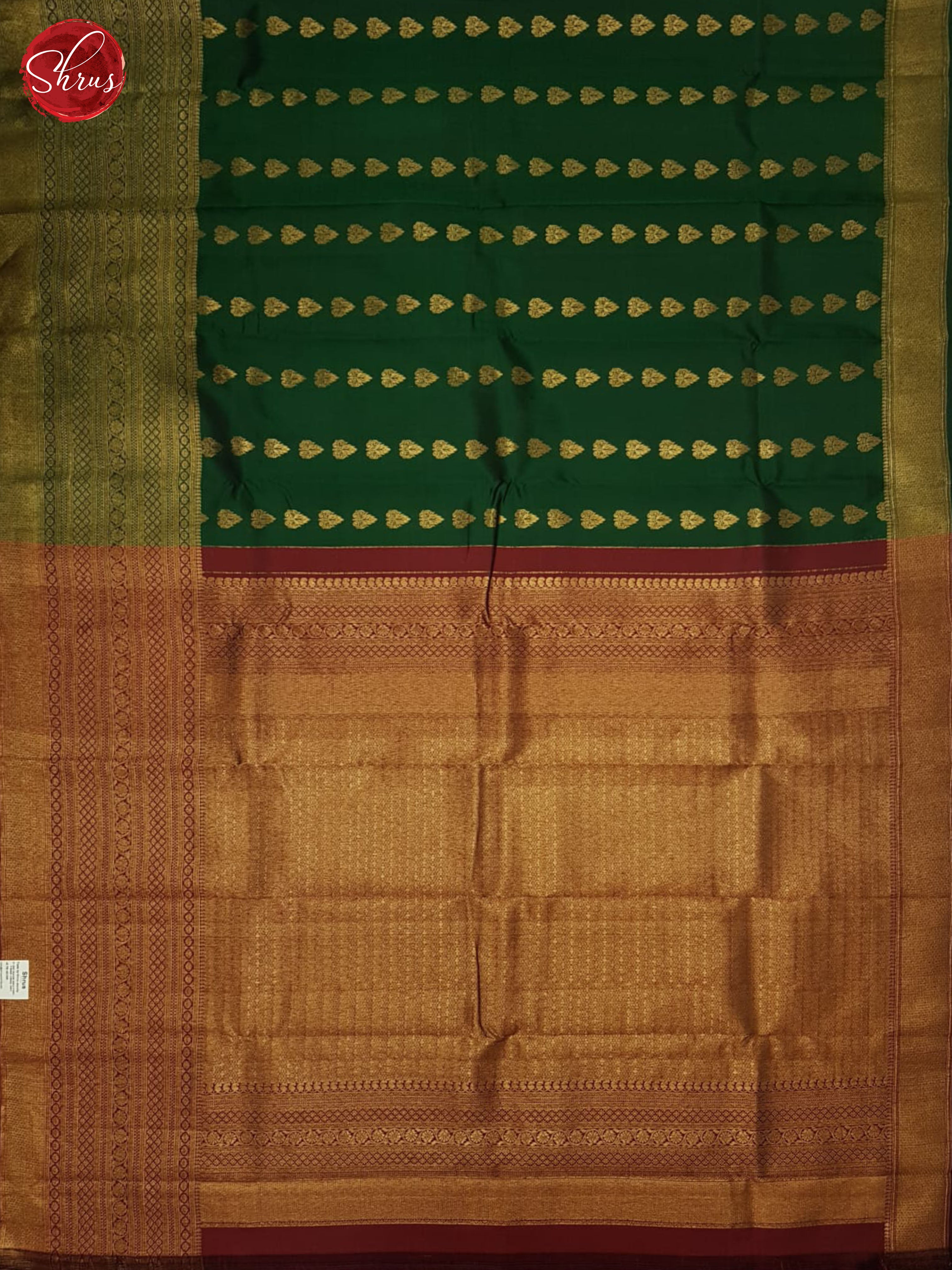 Green And Araku maroon Bridal Kanchipuram Silk saree With Delicately Scattered Zari Buttas-2