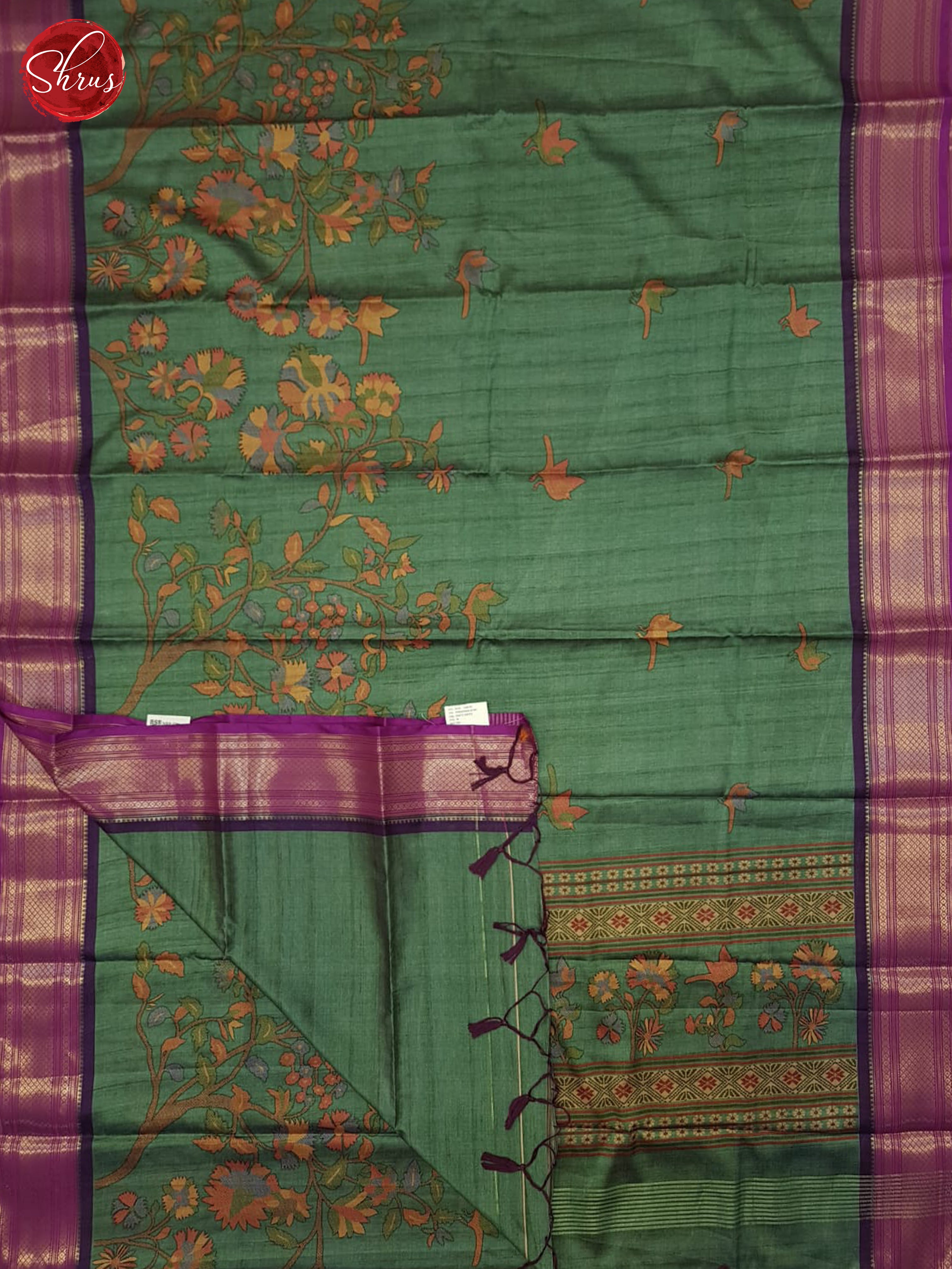 Green & Pink - Semi Crepe Saree - Shop on ShrusEternity.com