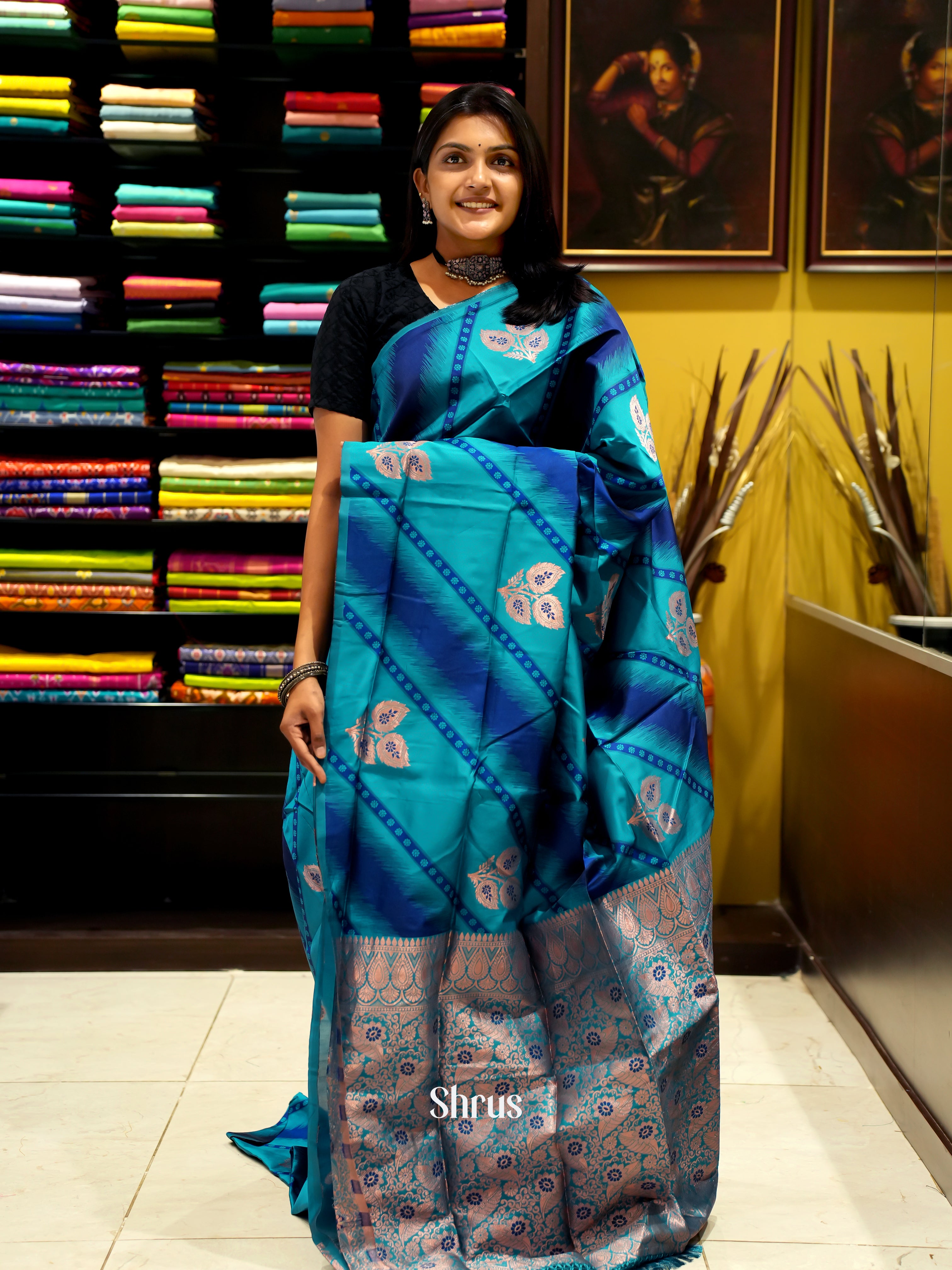 Green & Black - Semi Softsilk Saree - Shop on ShrusEternity.com