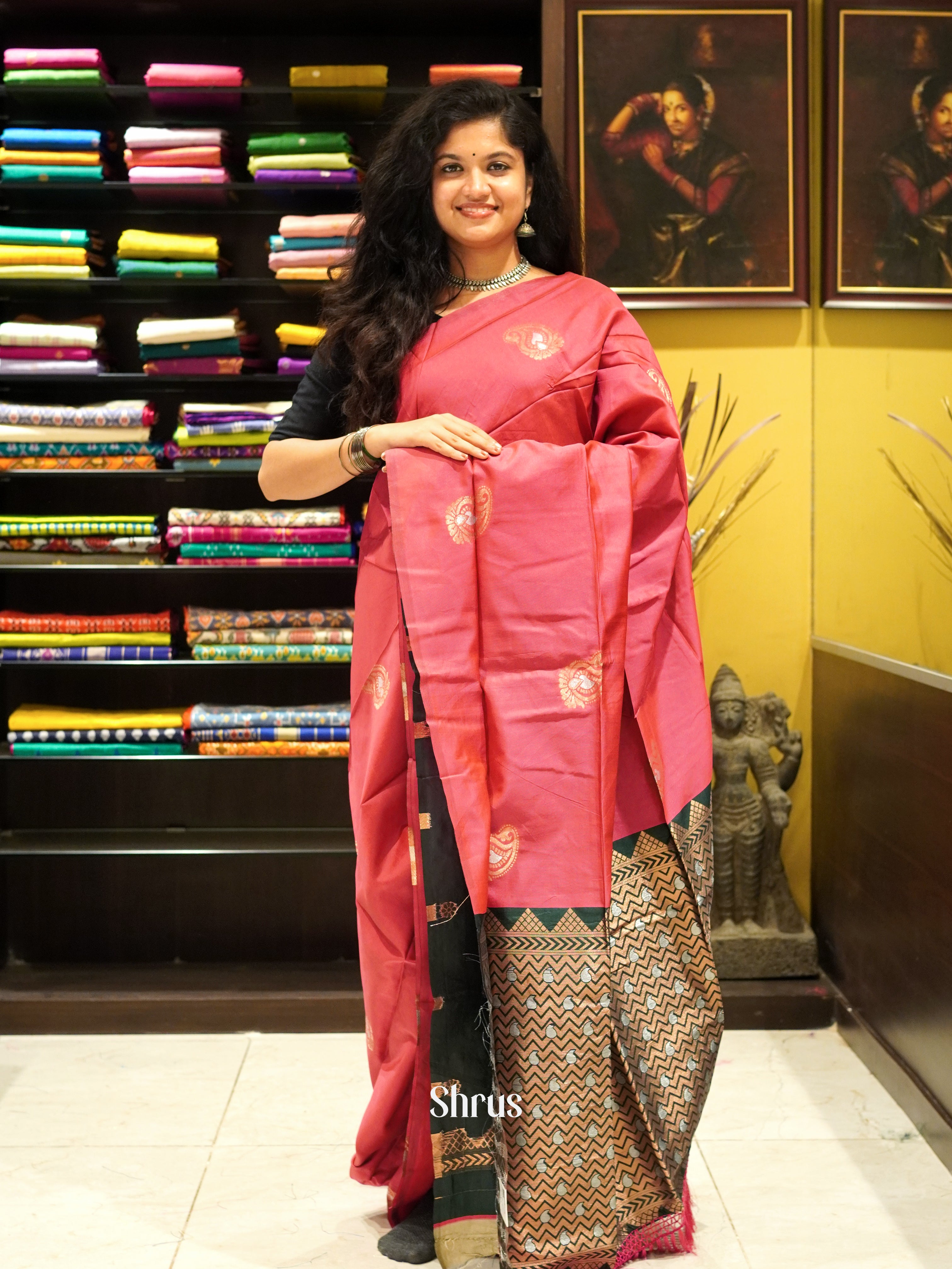 Pink And Green- Semi Soft Silk Saree - Shop on ShrusEternity.com