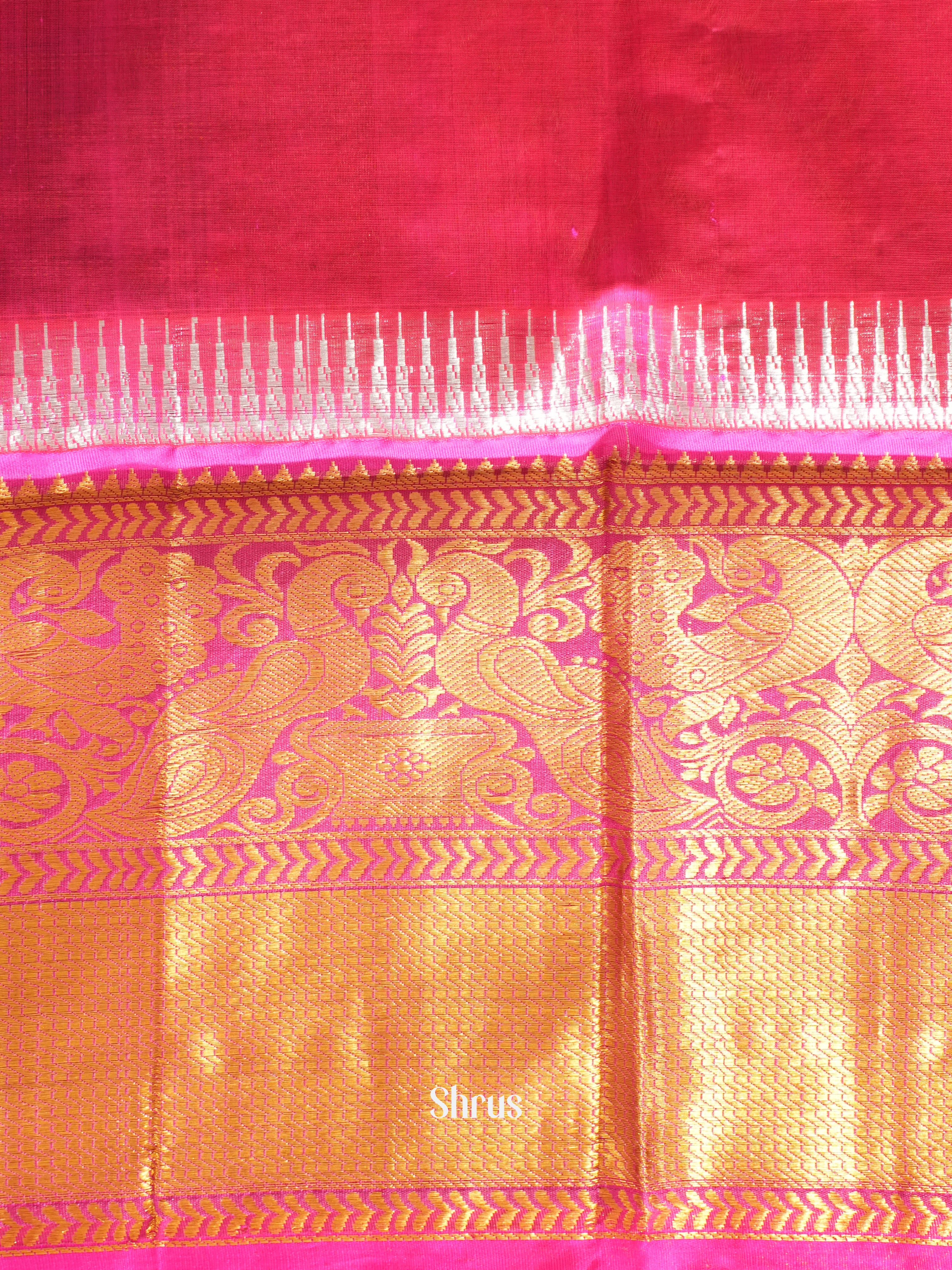 Blue & Pink - Silk Cotton Saree - Shop on ShrusEternity.com