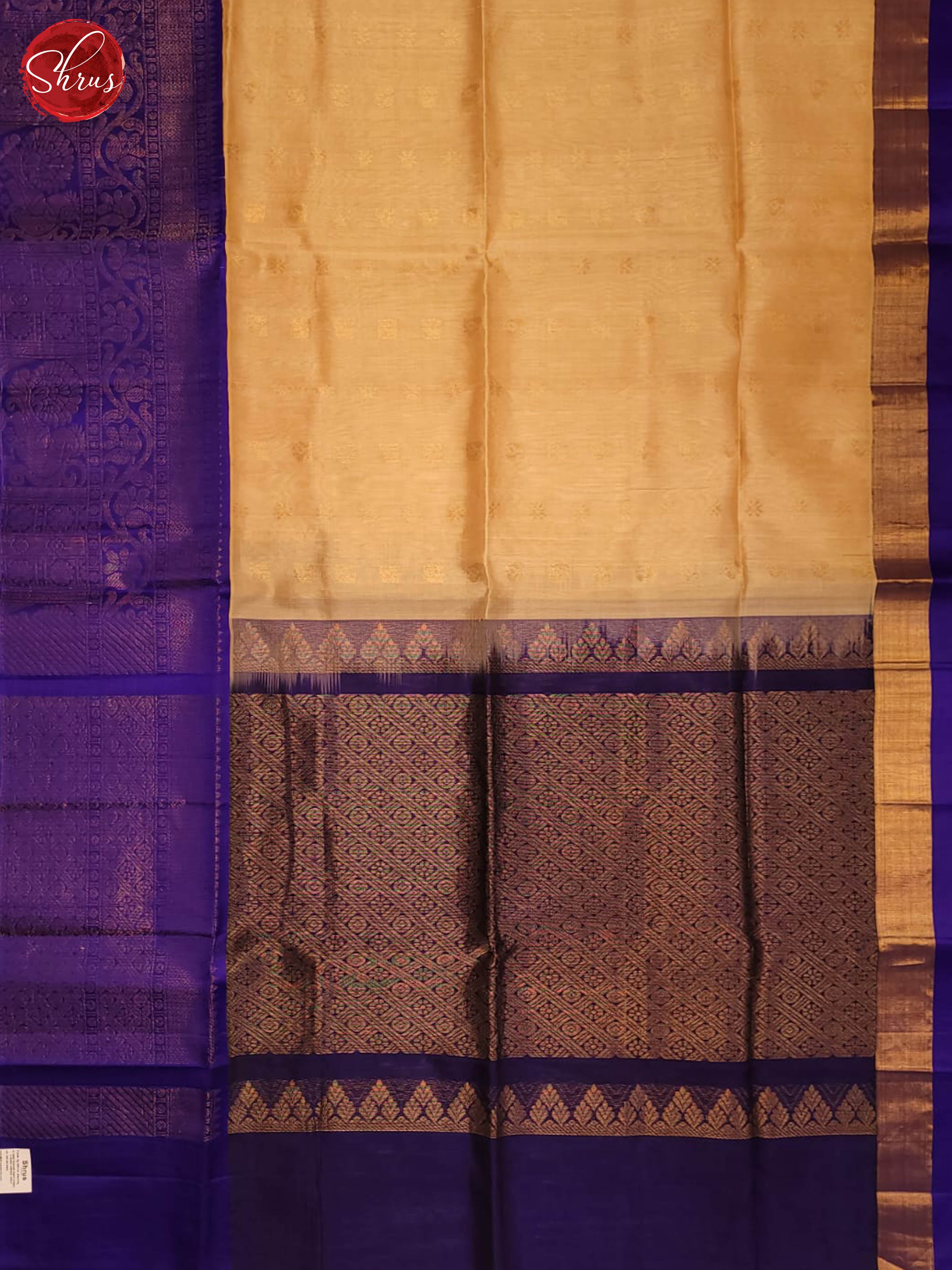 cream and violet-Silk cotton saree - Shop on ShrusEternity.com