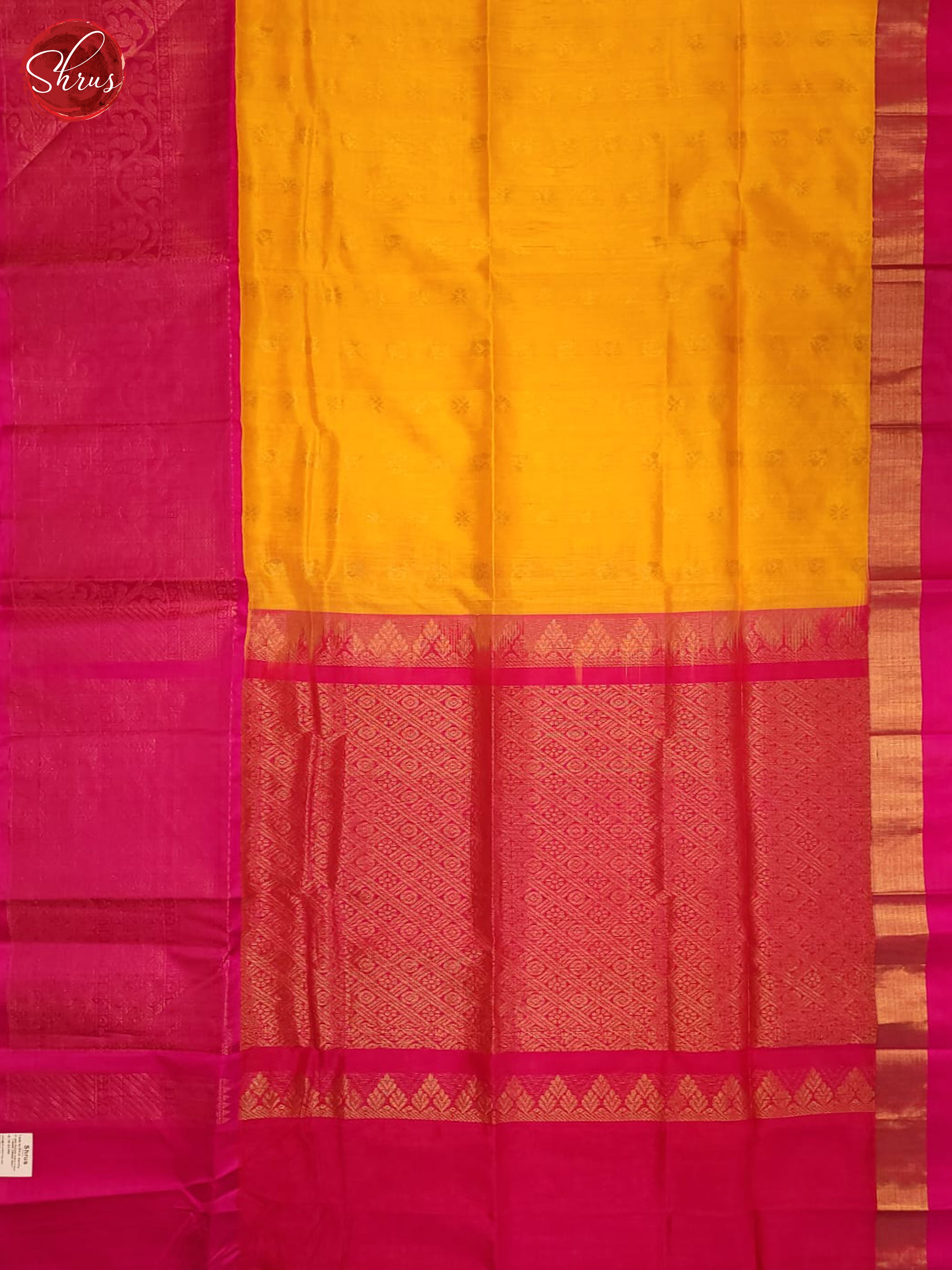 Yellow & Pink- Silk Cotton Saree - Shop on ShrusEternity.com