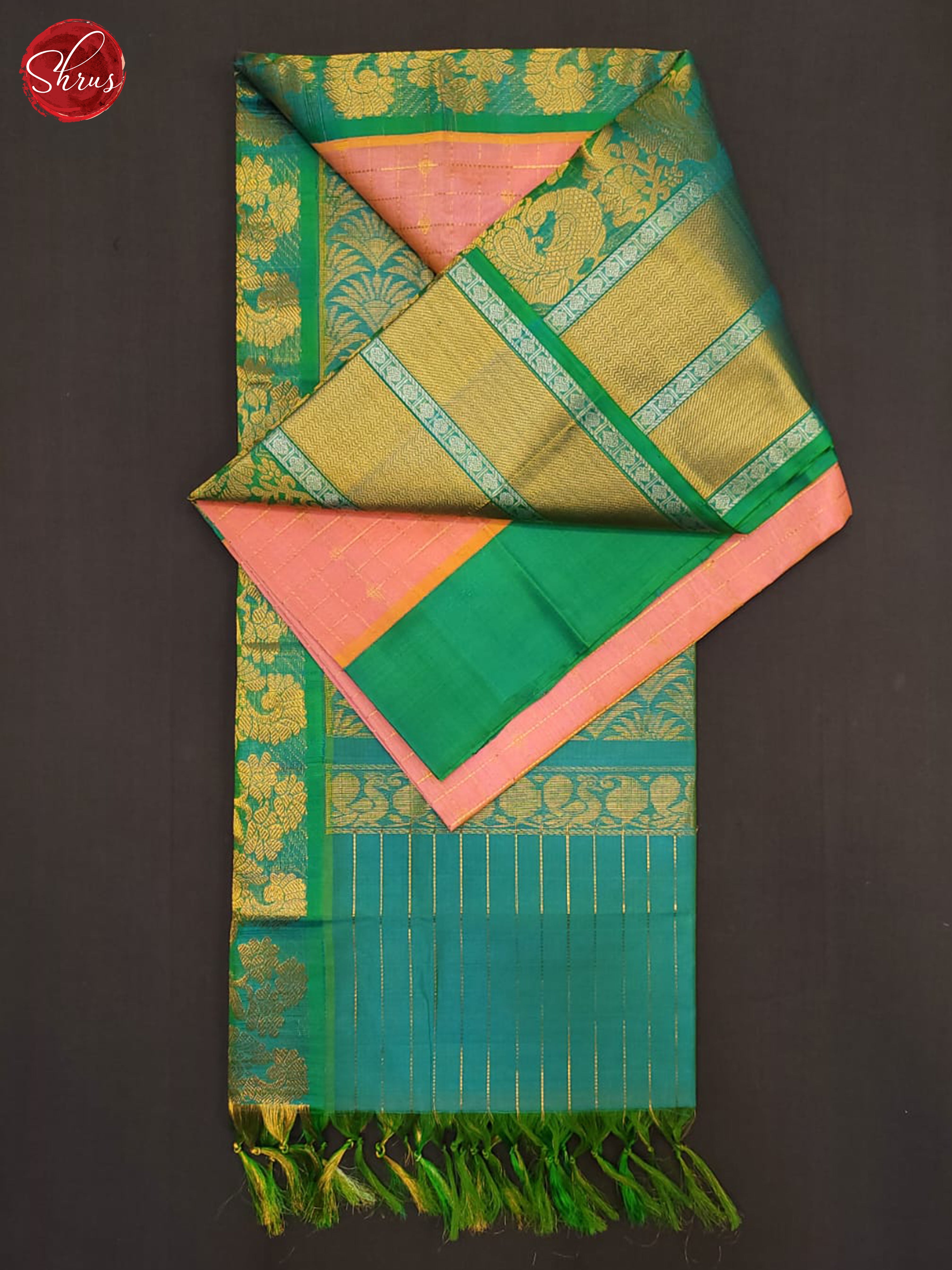 Peach & Blue - Silk Cotton Saree - Shop on ShrusEternity.com