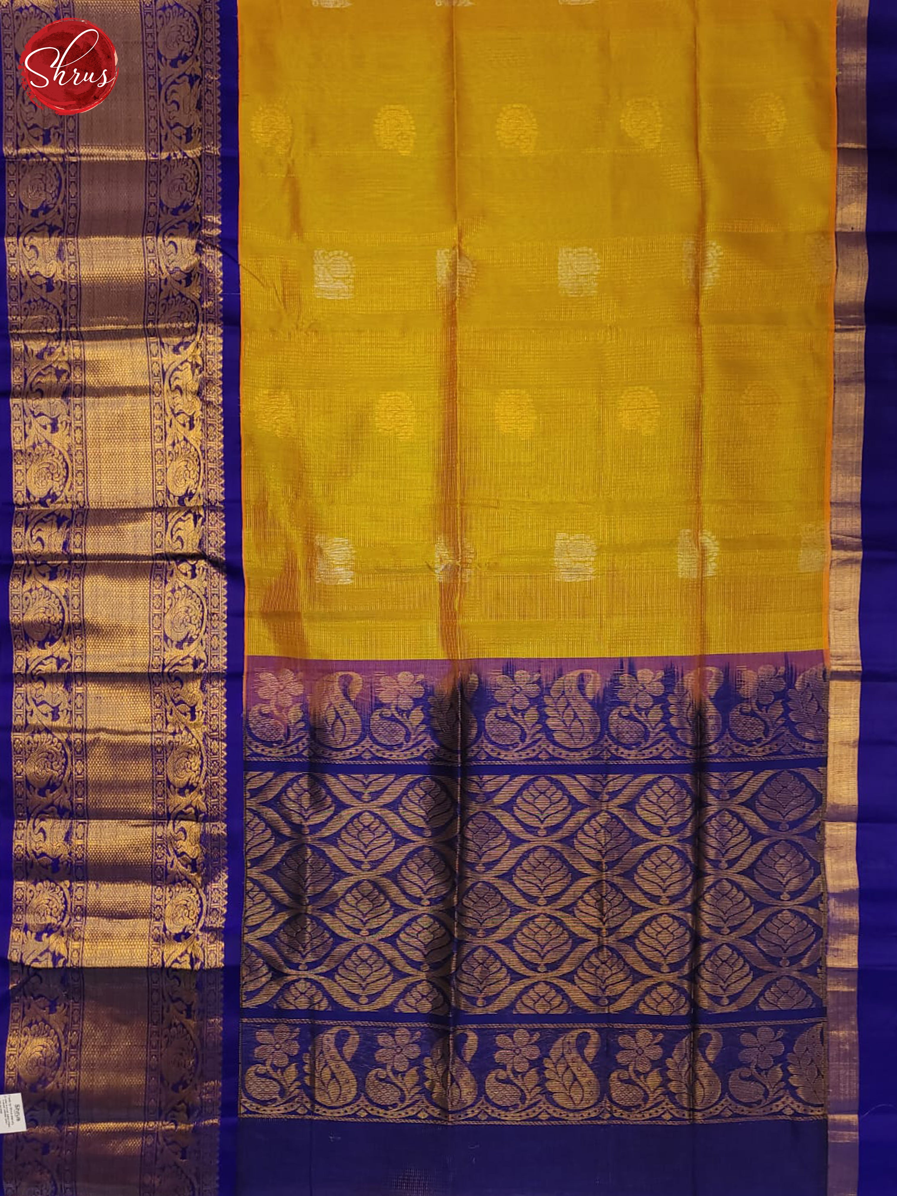 Golden Yellow & Blue - Silk Cotton Saree - Shop on ShrusEternity.com