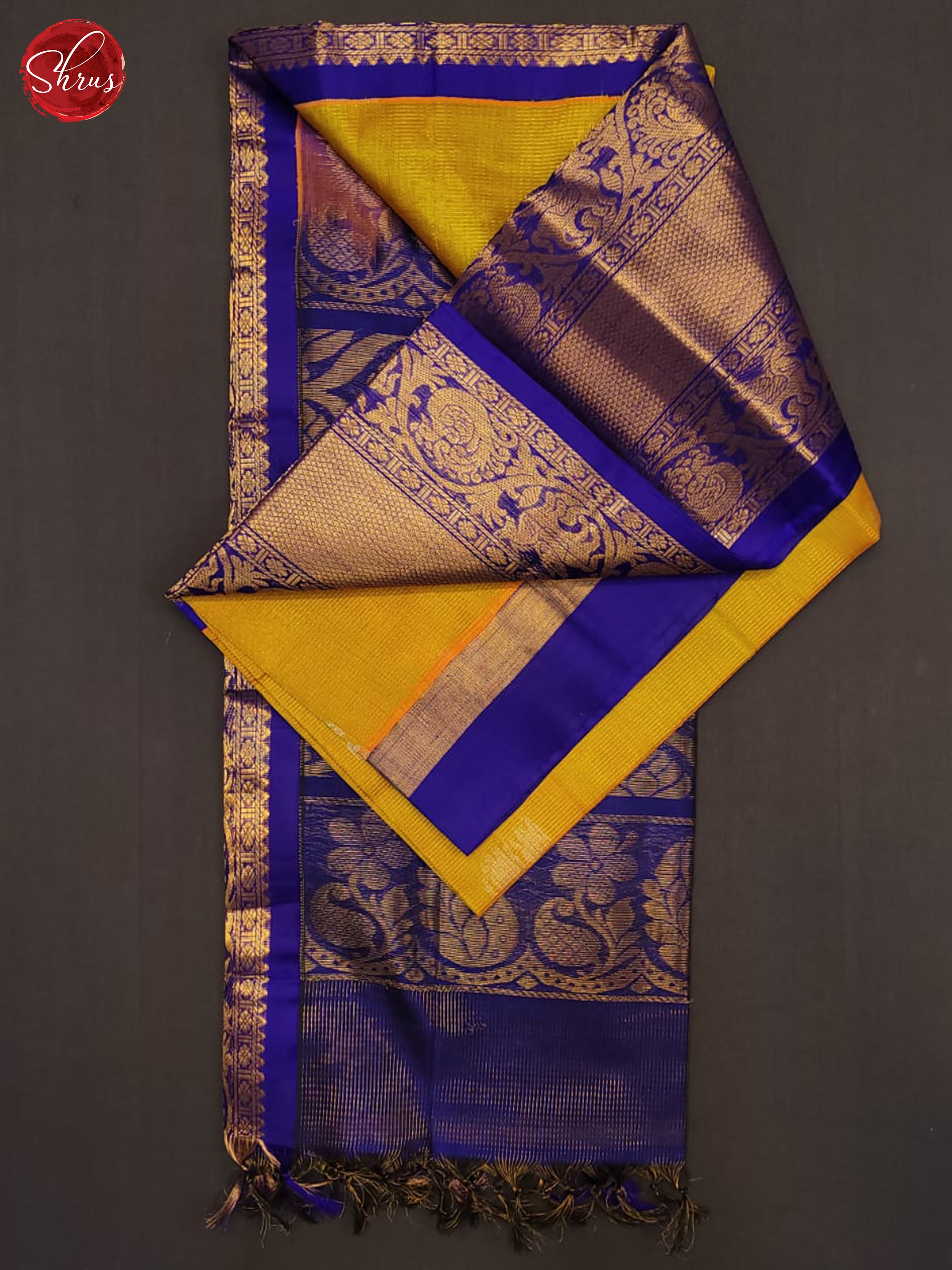 Golden Yellow & Blue - Silk Cotton Saree - Shop on ShrusEternity.com