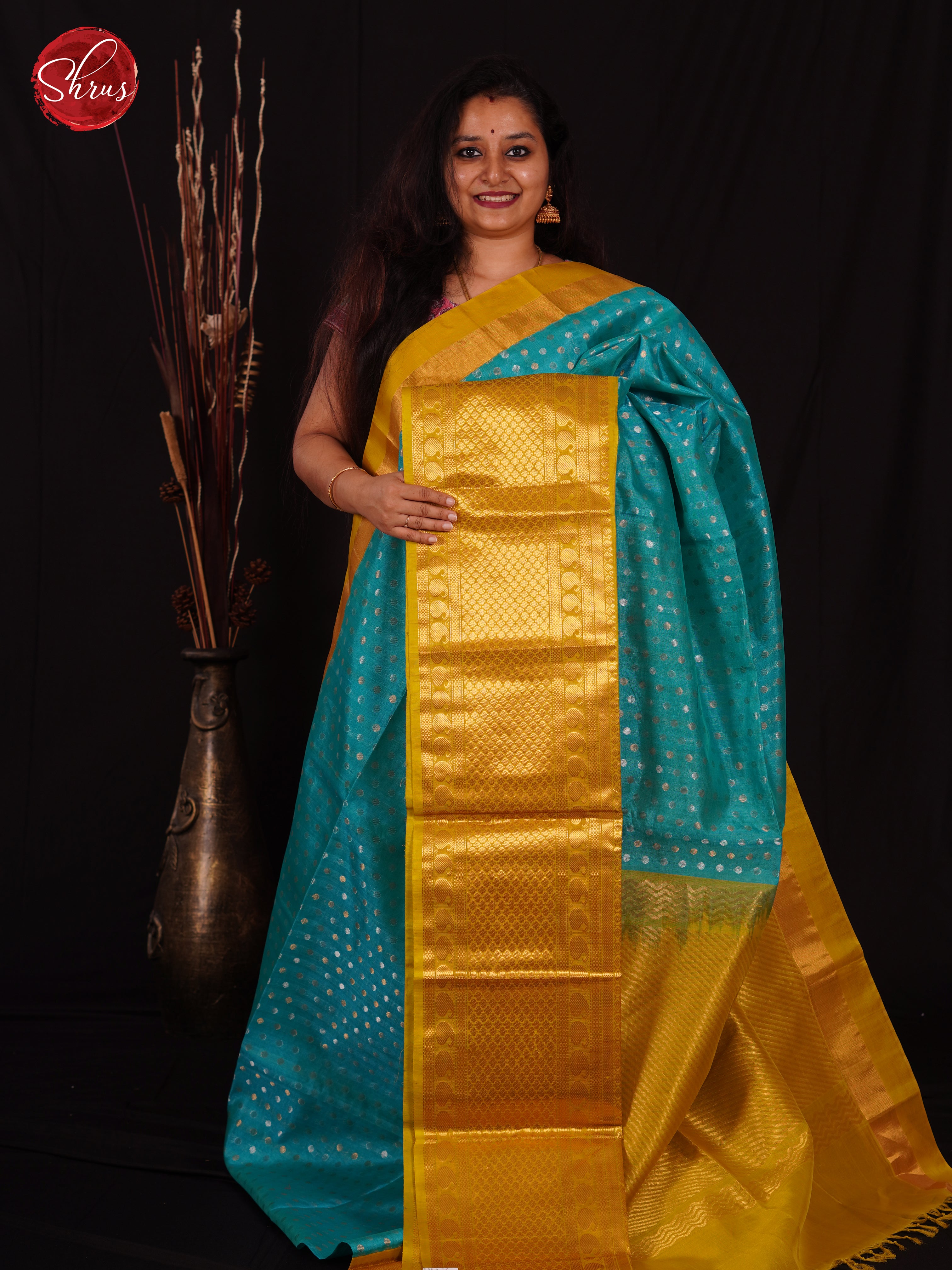 Blue & Green - Silk Cotton Saree - Shop on ShrusEternity.com