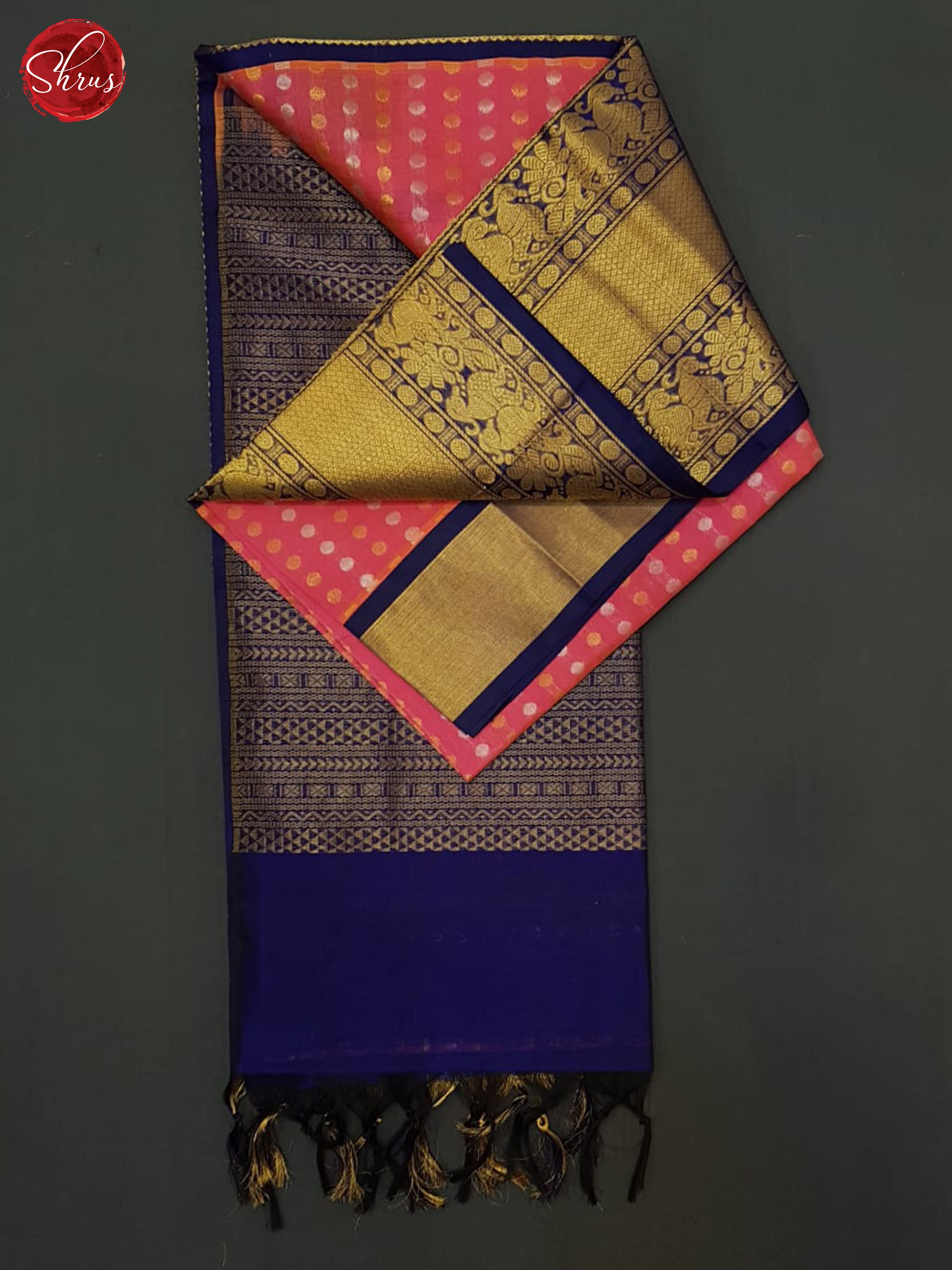 Pink & Blue - Silk Cotton Saree - Shop on ShrusEternity.com
