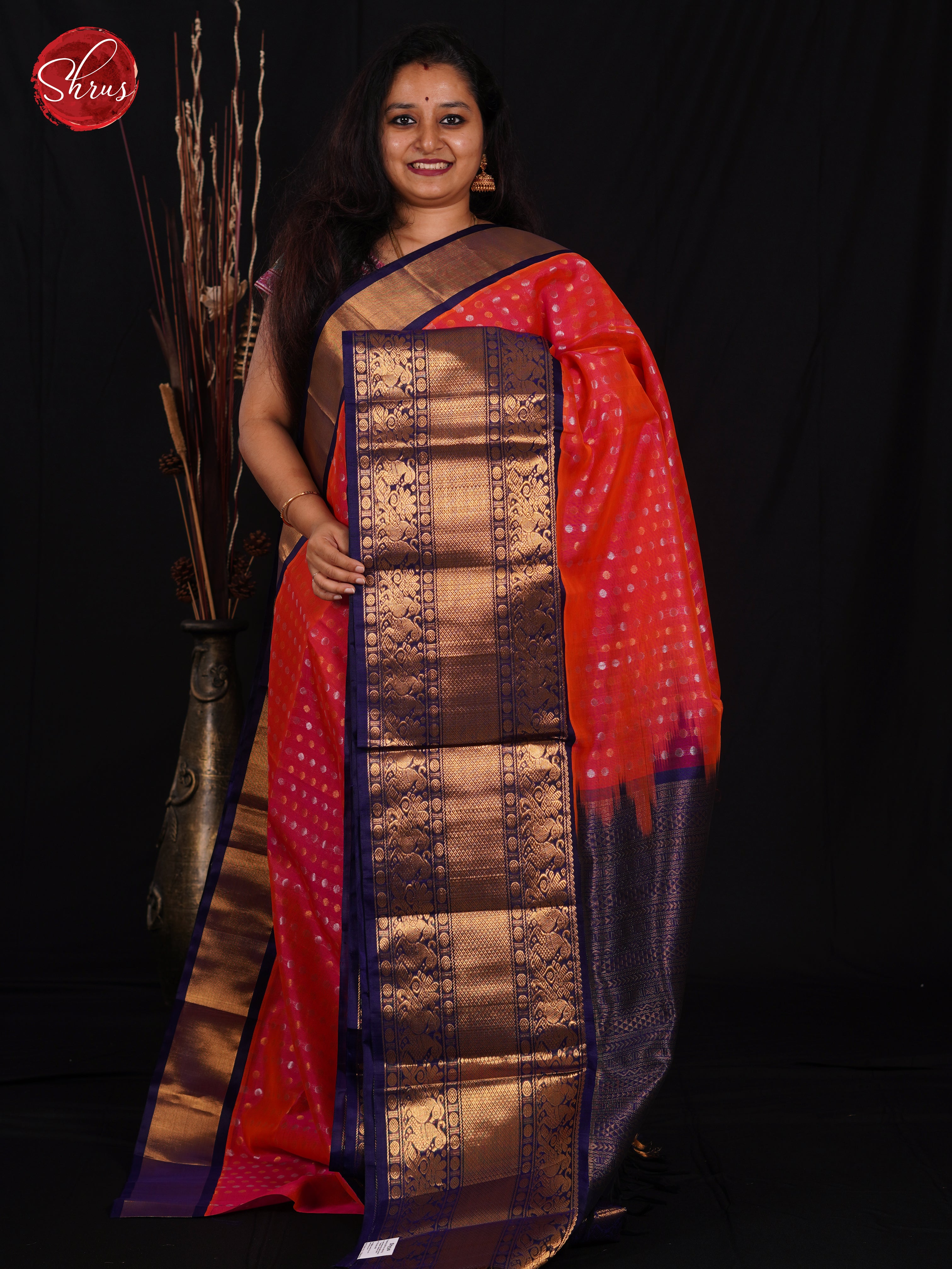 Pink & Blue - Silk Cotton Saree - Shop on ShrusEternity.com