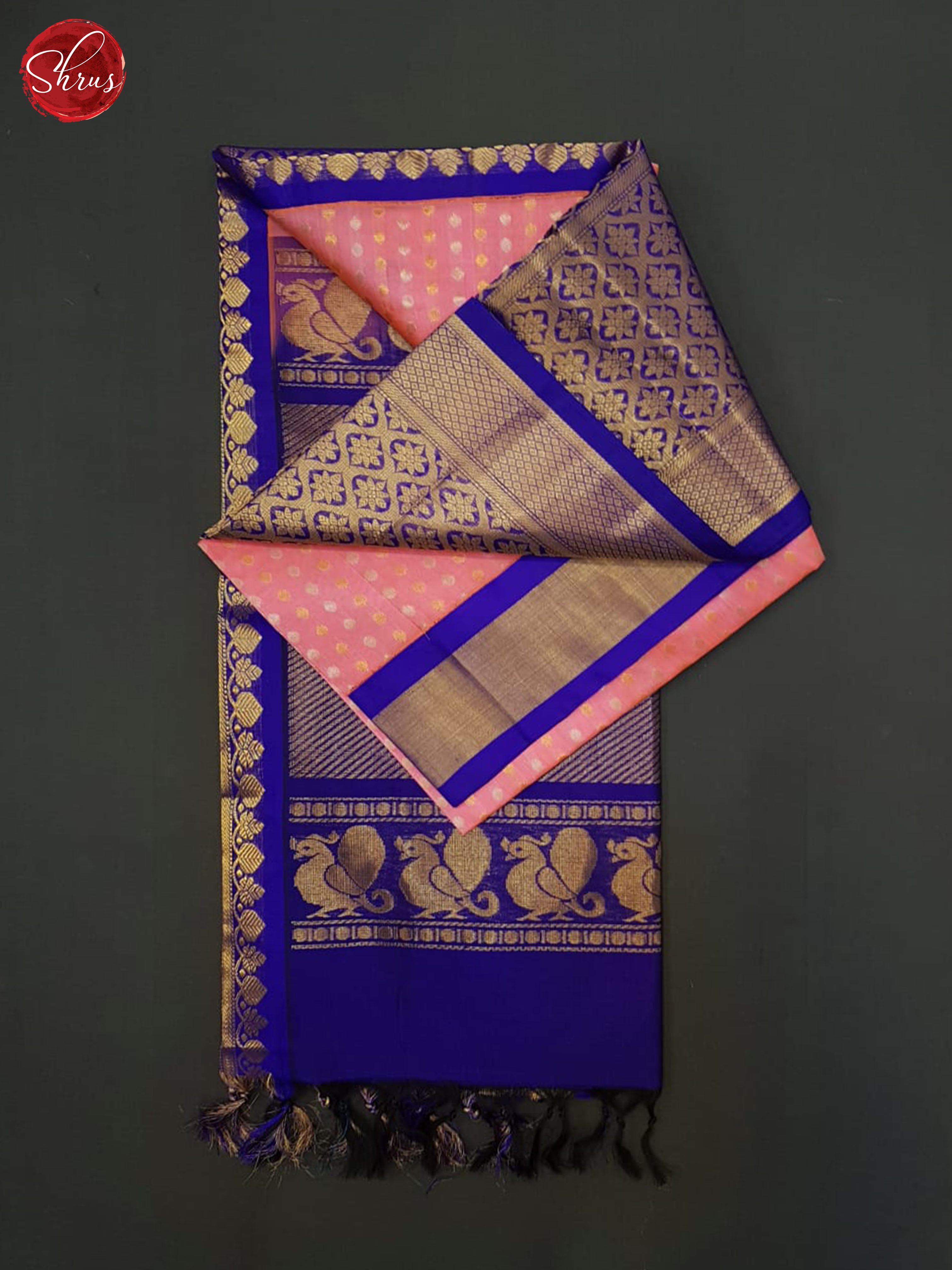 Pink & Blue - Silk Cotton Saree - Shop on ShrusEternity.com