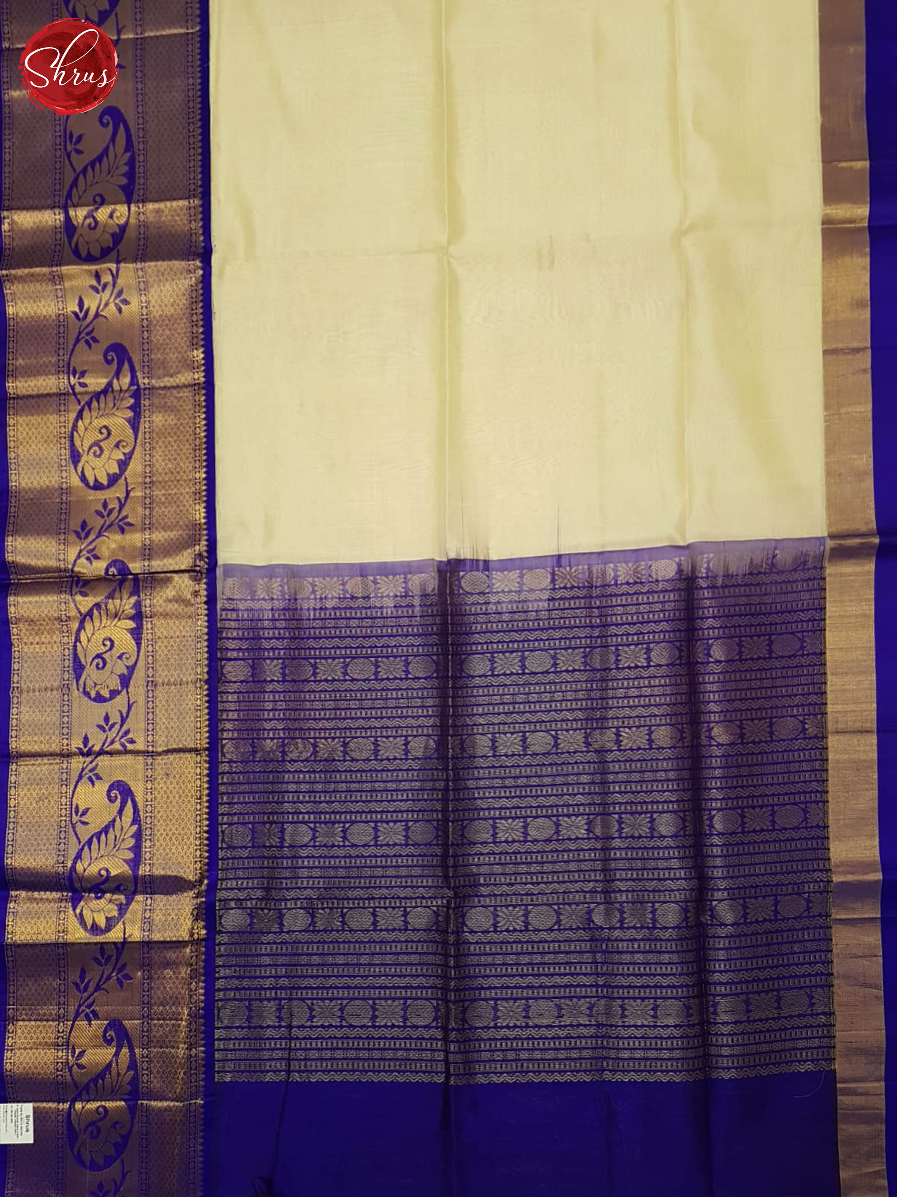 Cream And Blue-Silk Cotton Saree - Shop on ShrusEternity.com