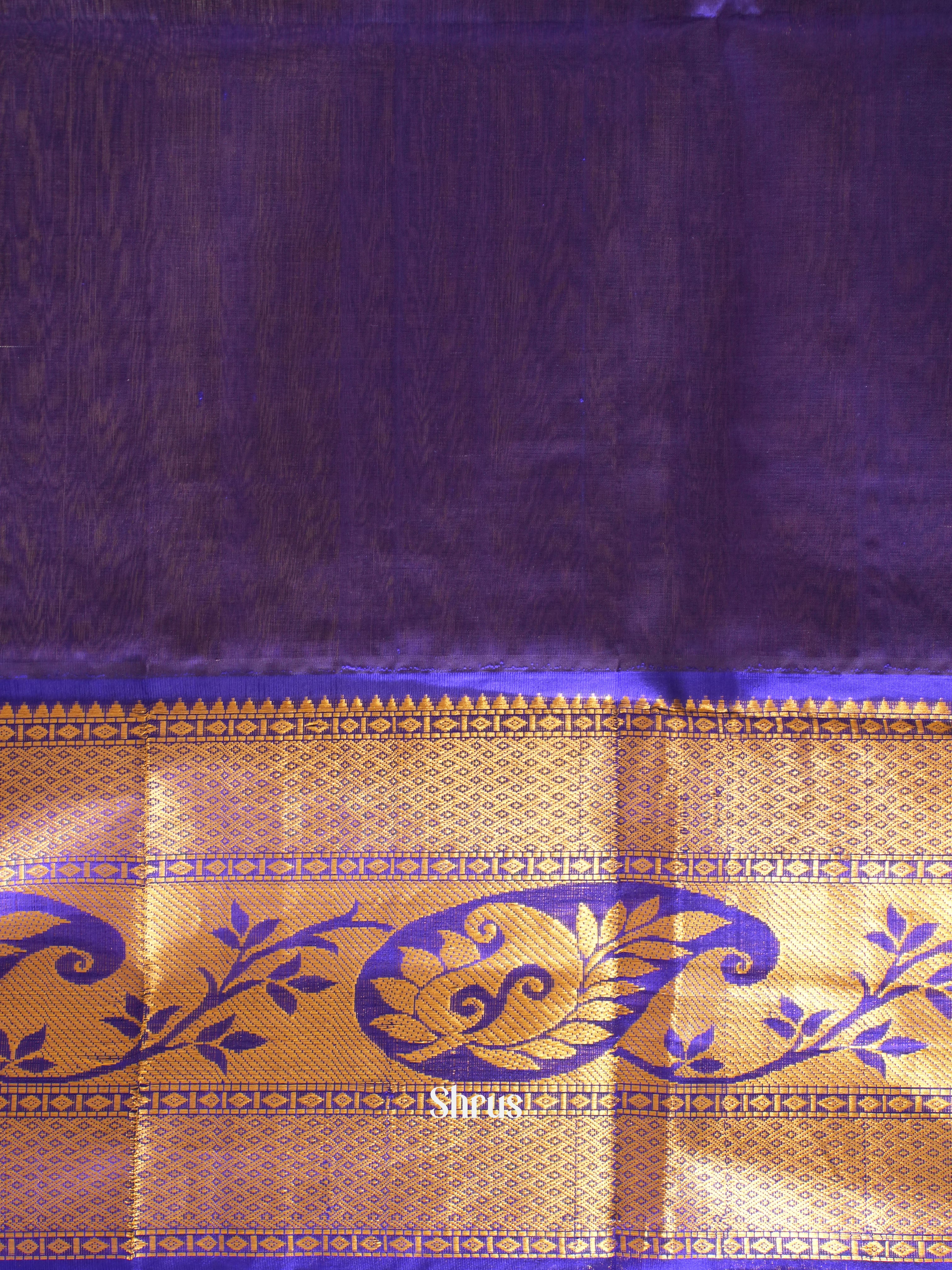 Cream And Blue-Silk Cotton Saree - Shop on ShrusEternity.com