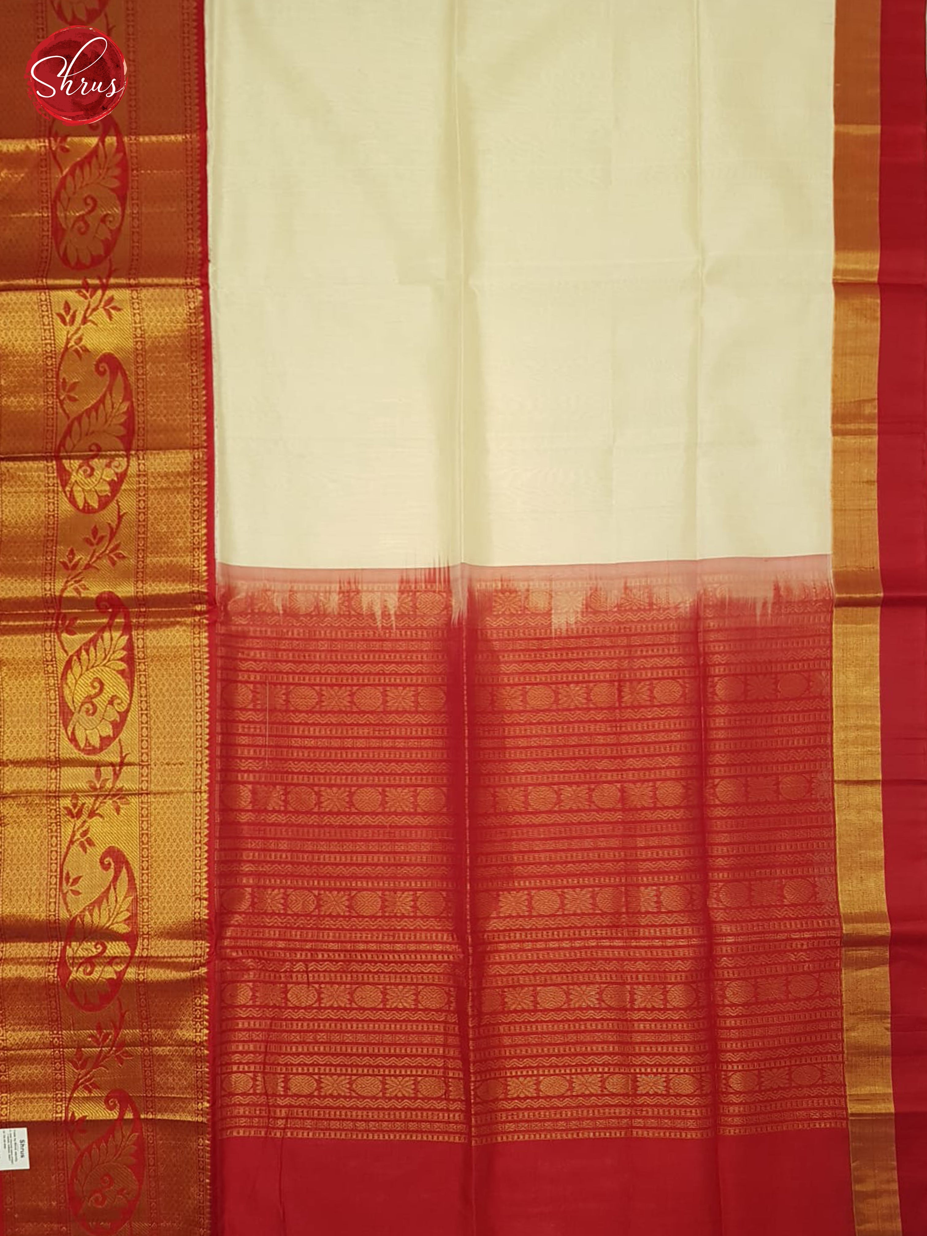 Cream And Red- Silk Cotton Saree - Shop on ShrusEternity.com
