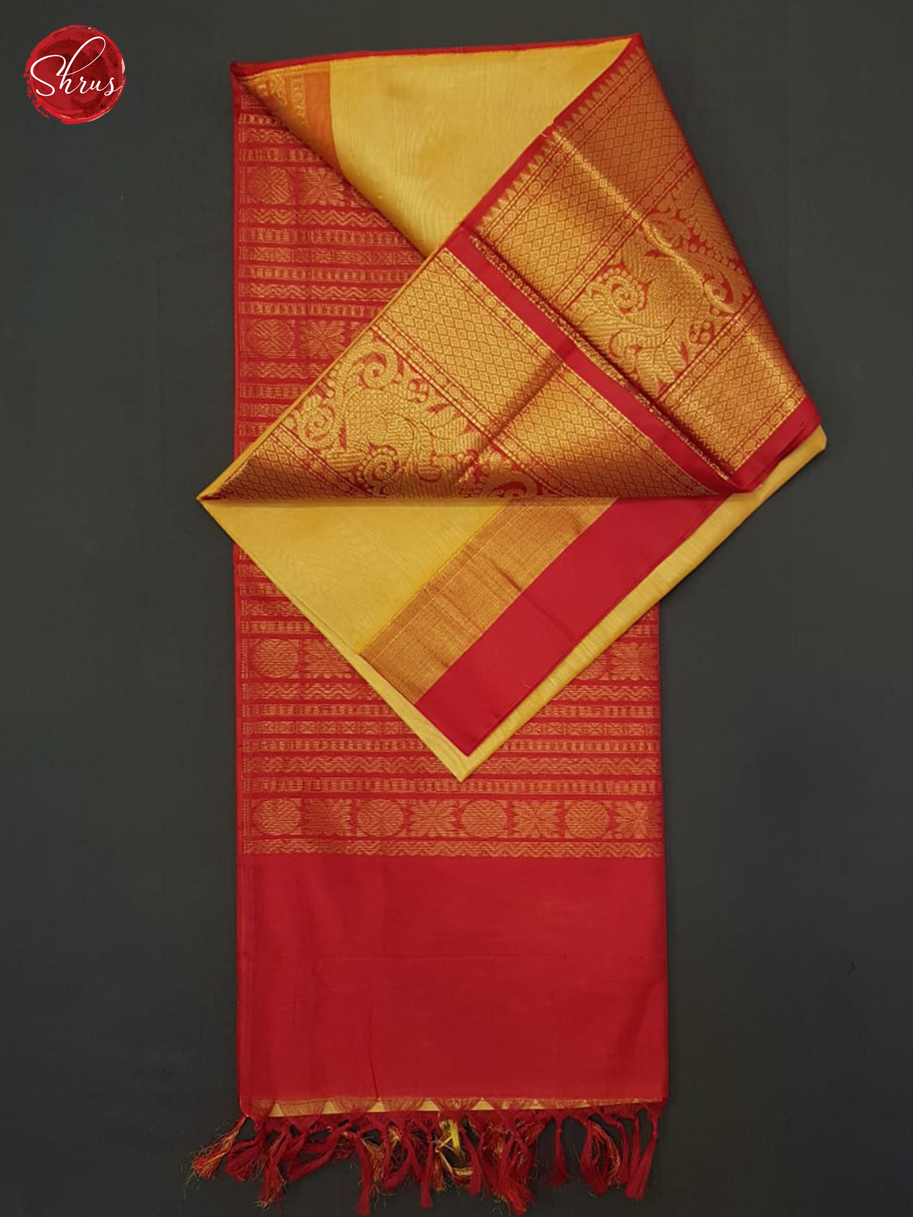 Beige And Red-Silk Cotton Saree - Shop on ShrusEternity.com