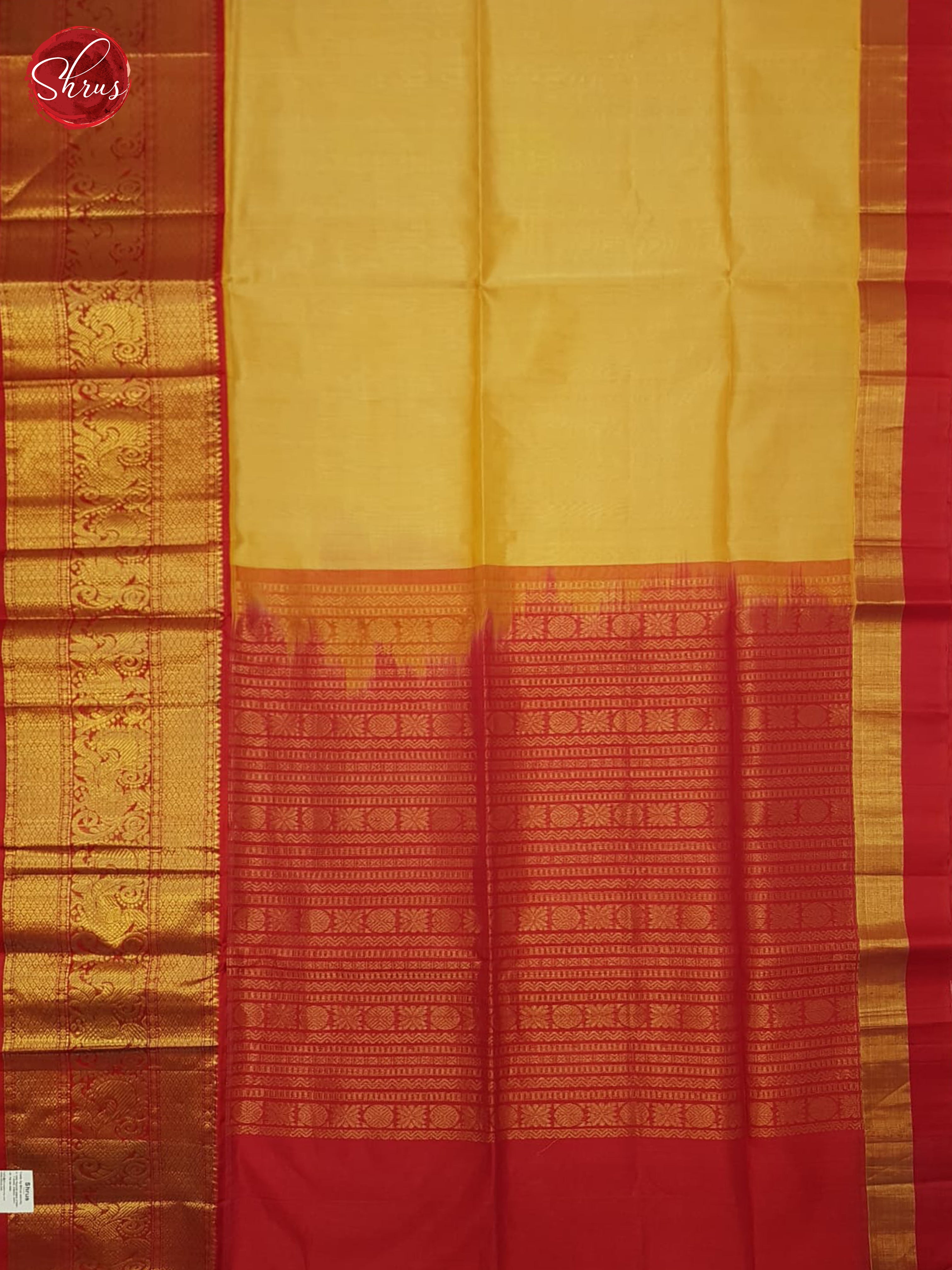 Beige And Red-Silk Cotton Saree - Shop on ShrusEternity.com