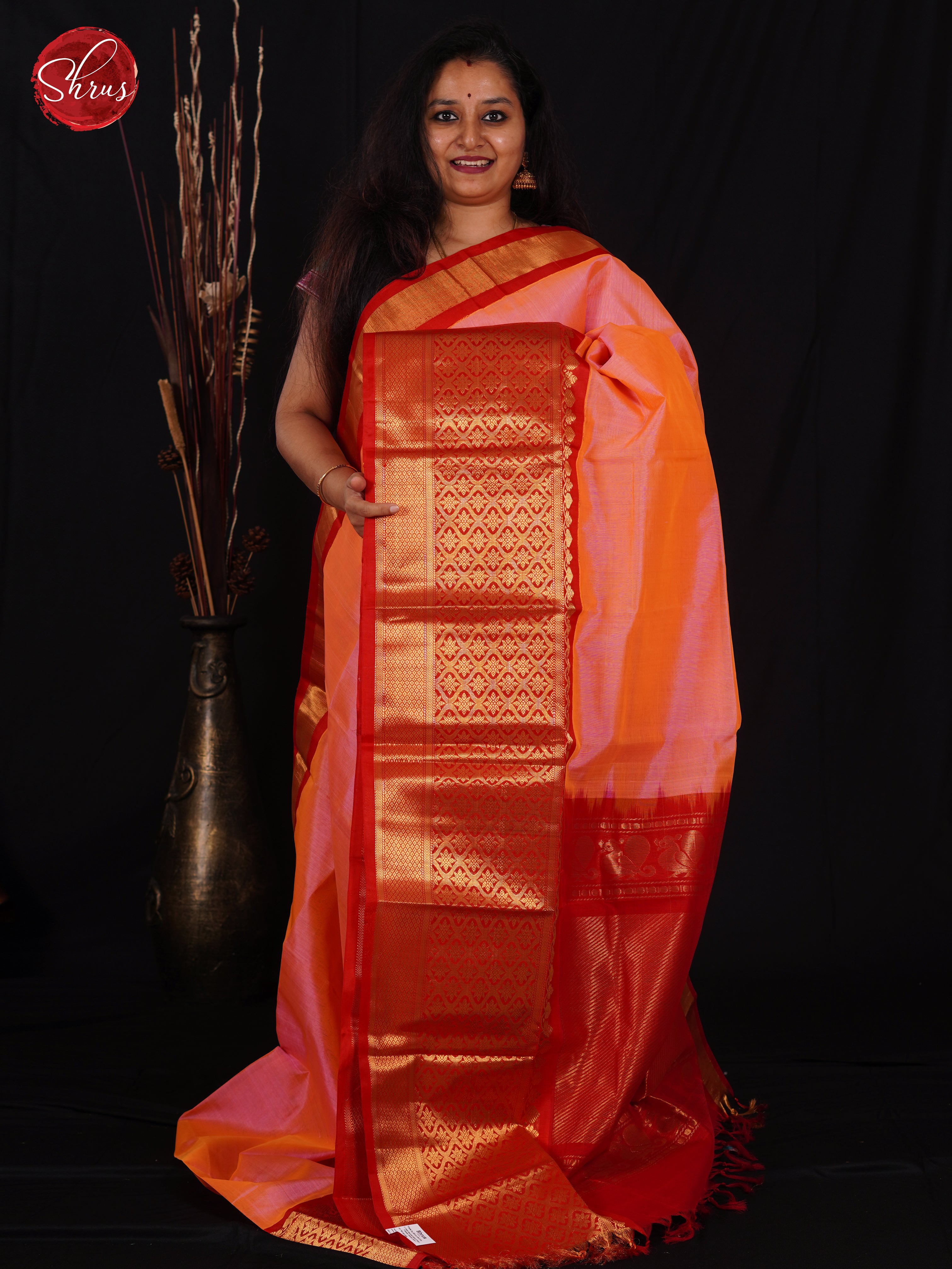 Pink & Red - Silk Cotton Saree - Shop on ShrusEternity.com