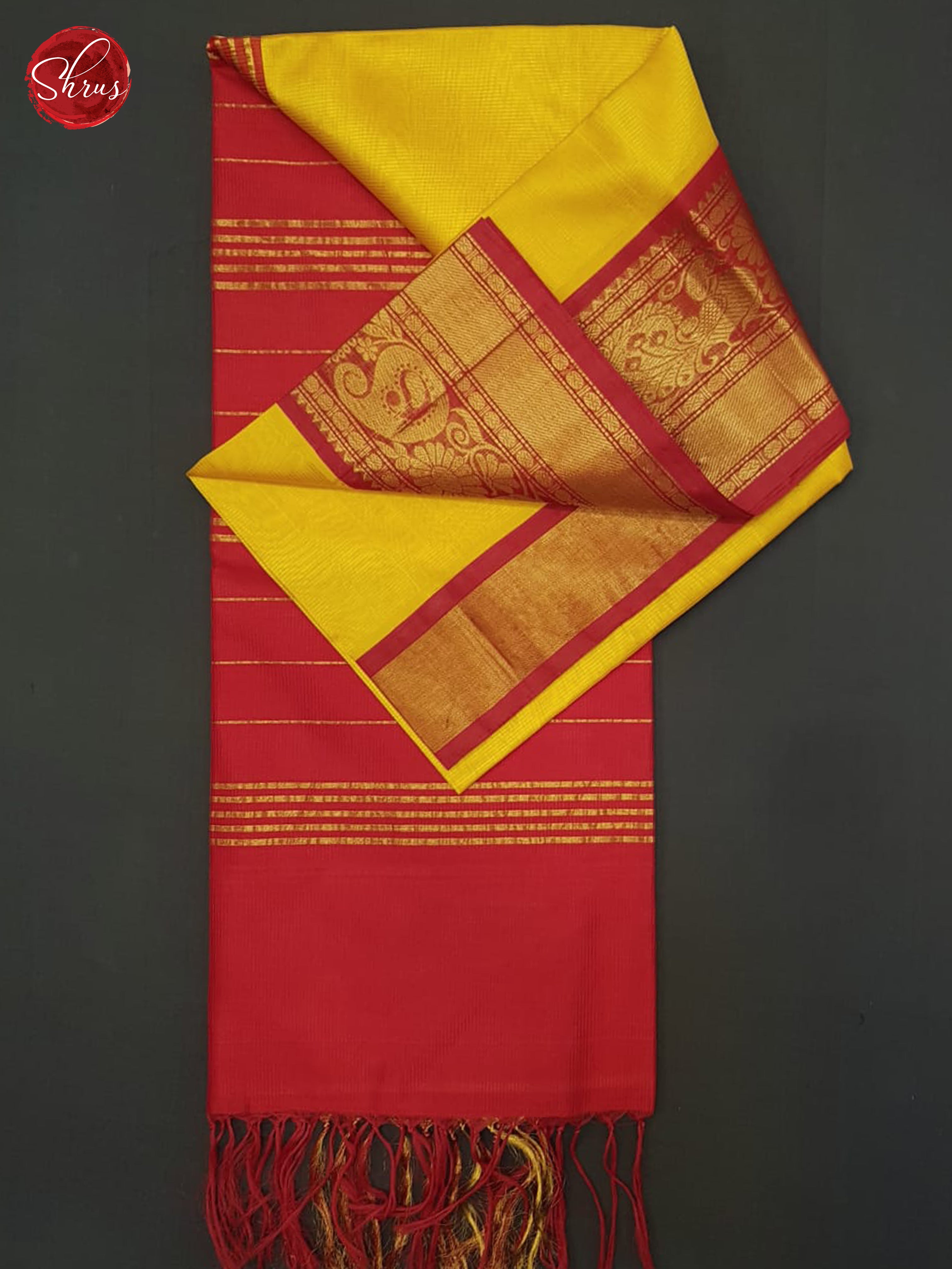 Yellow And Red-Silk Cotton Saree - Shop on ShrusEternity.com