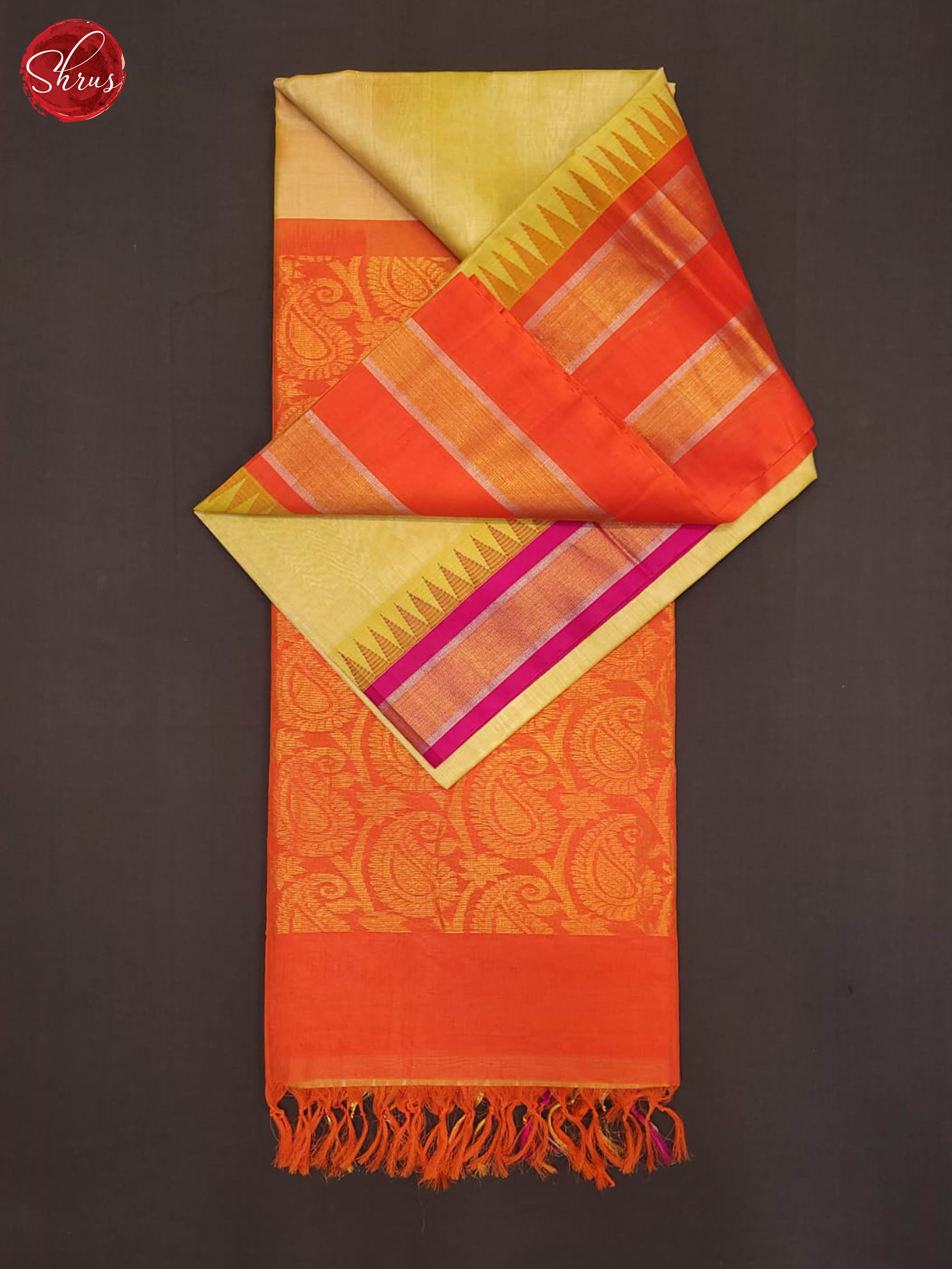 lime Green and orange- Silk Cotton saree - Shop on ShrusEternity.com