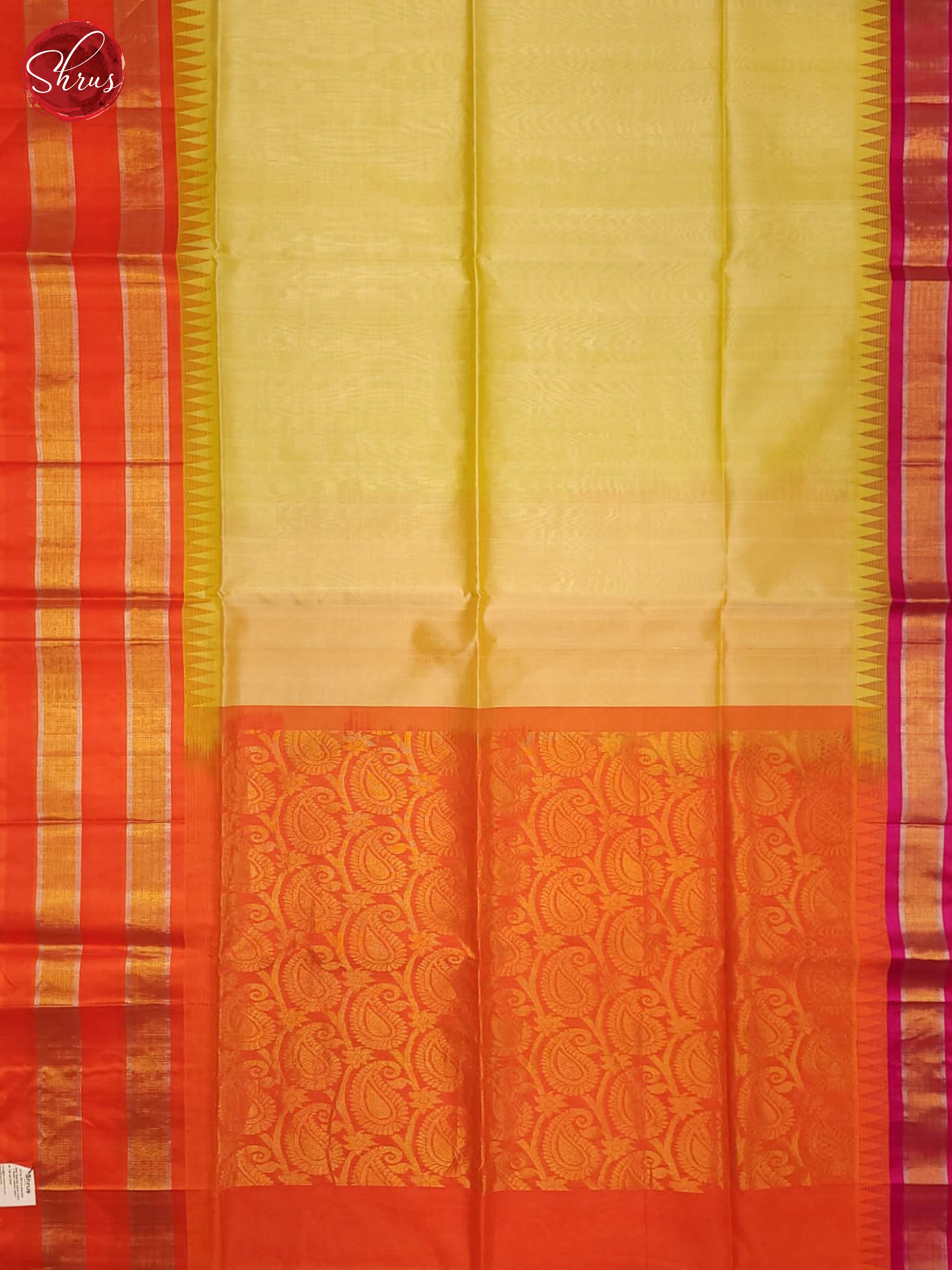 lime Green and orange- Silk Cotton saree - Shop on ShrusEternity.com
