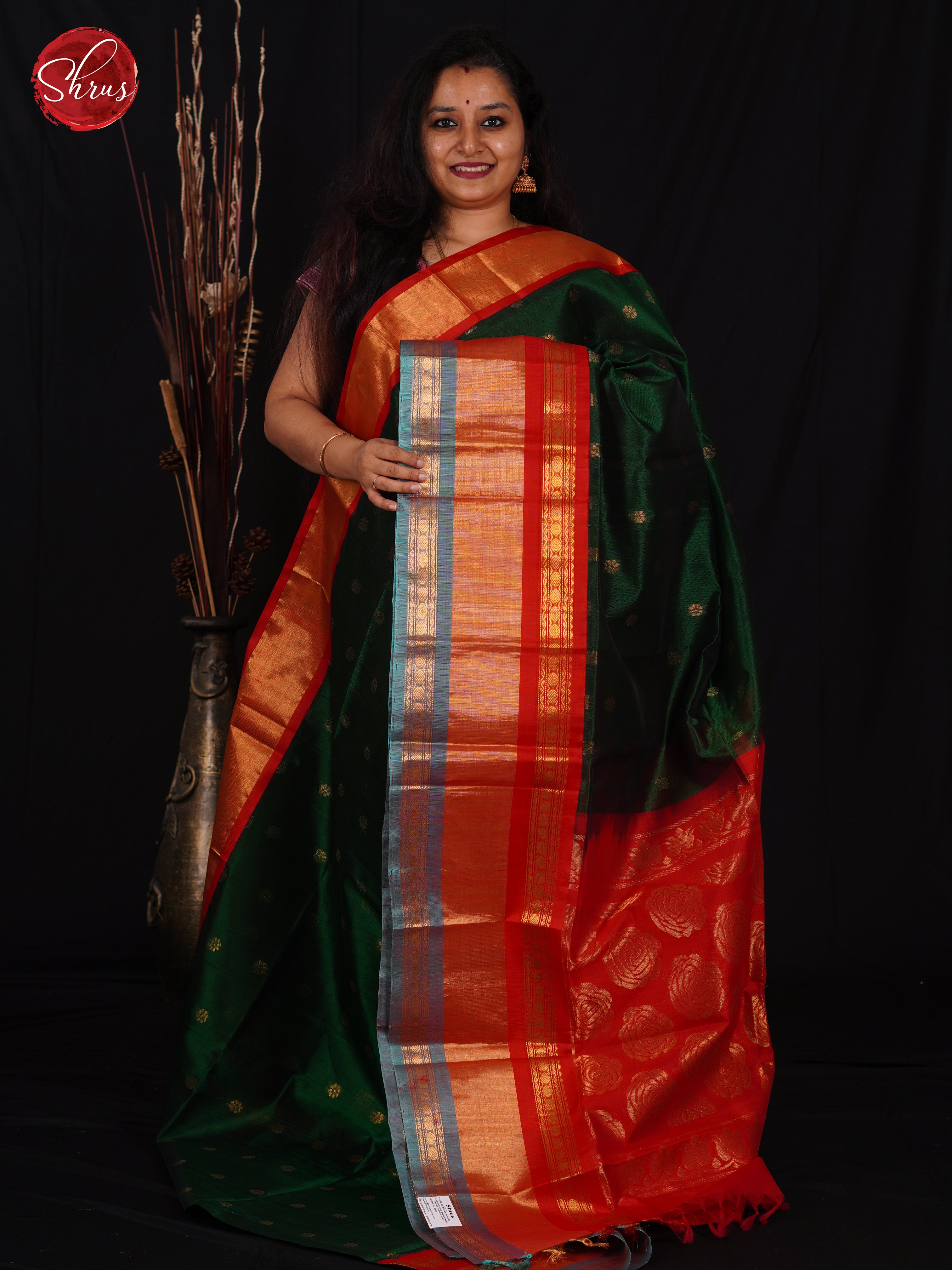 Green & Red - Silk Cotton Saree - Shop on ShrusEternity.com