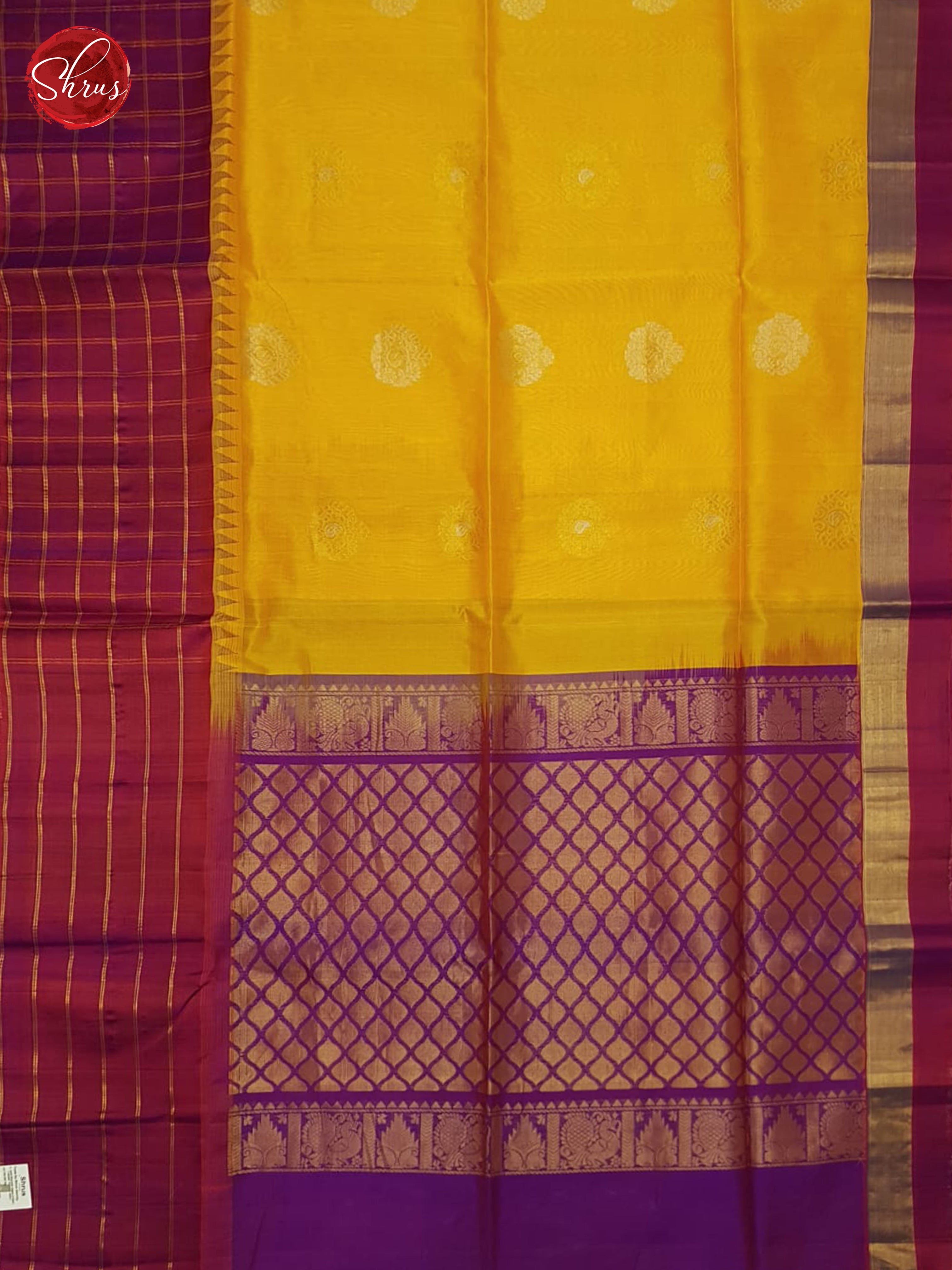 Yellow And Purple-Silk Cotton Saree - Shop on ShrusEternity.com