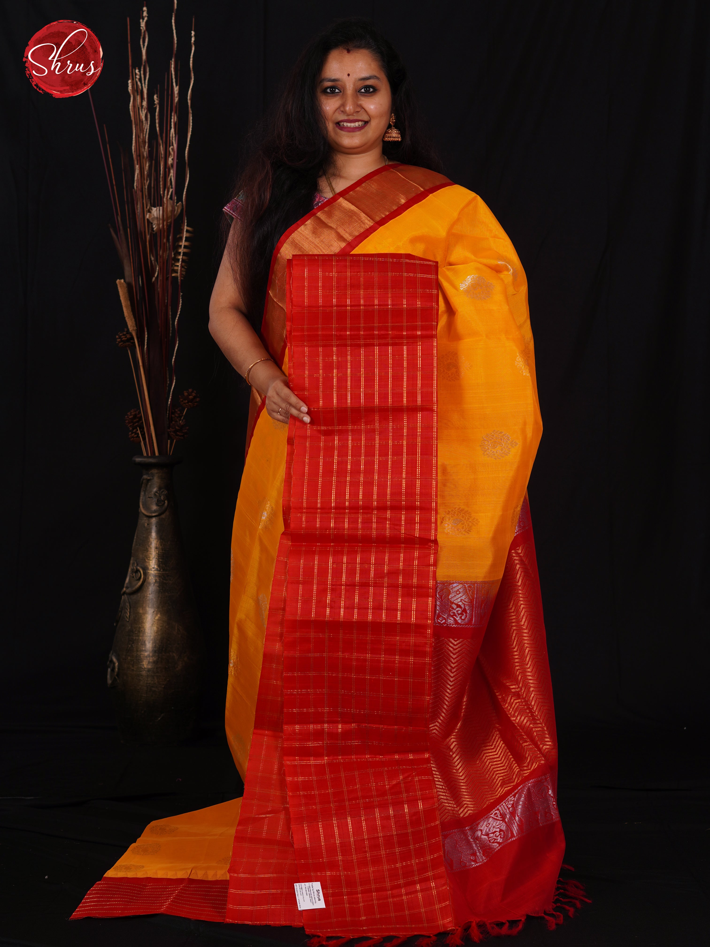 Yellow & Red - Silk Cotton Saree - Shop on ShrusEternity.com