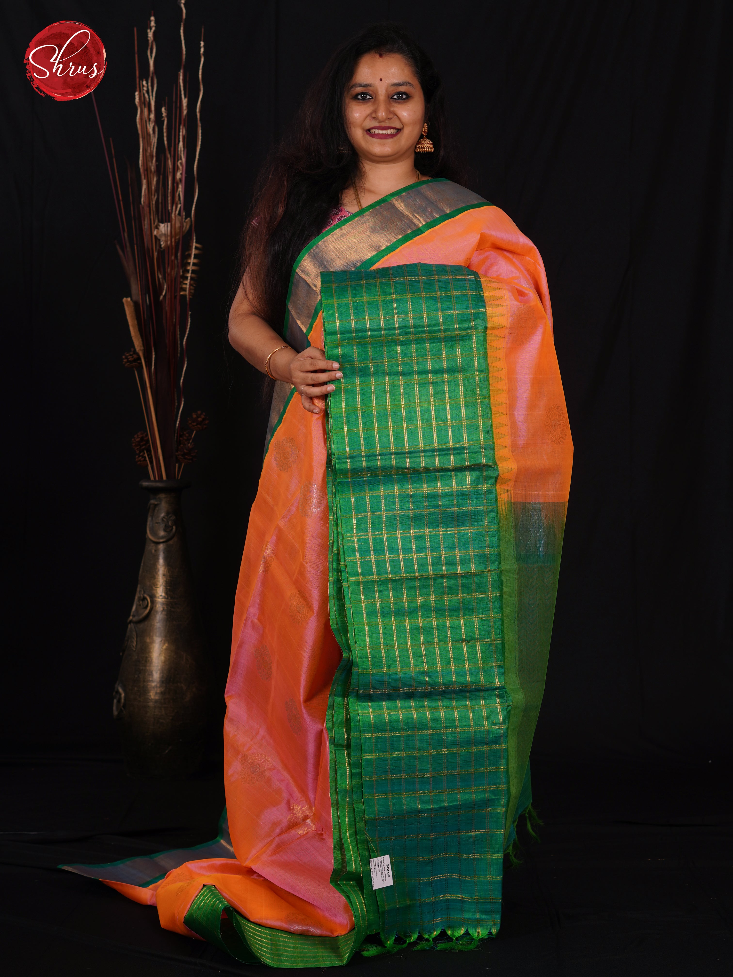 Candy Pink & Green - Silk COtton Saree - Shop on ShrusEternity.com