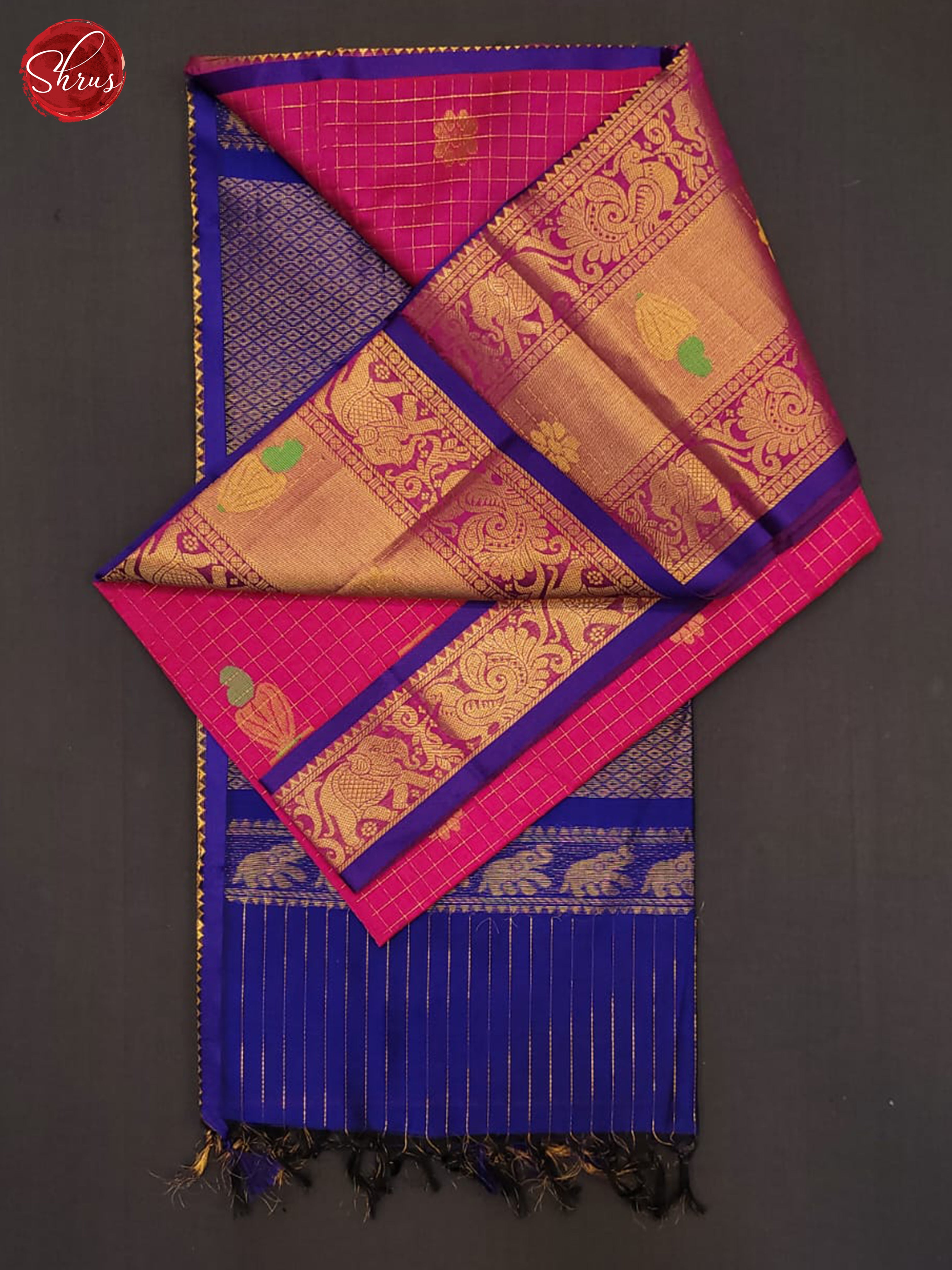 Pink & Blue - Silk Cotton Saree - Shop on ShrusEternity.com
